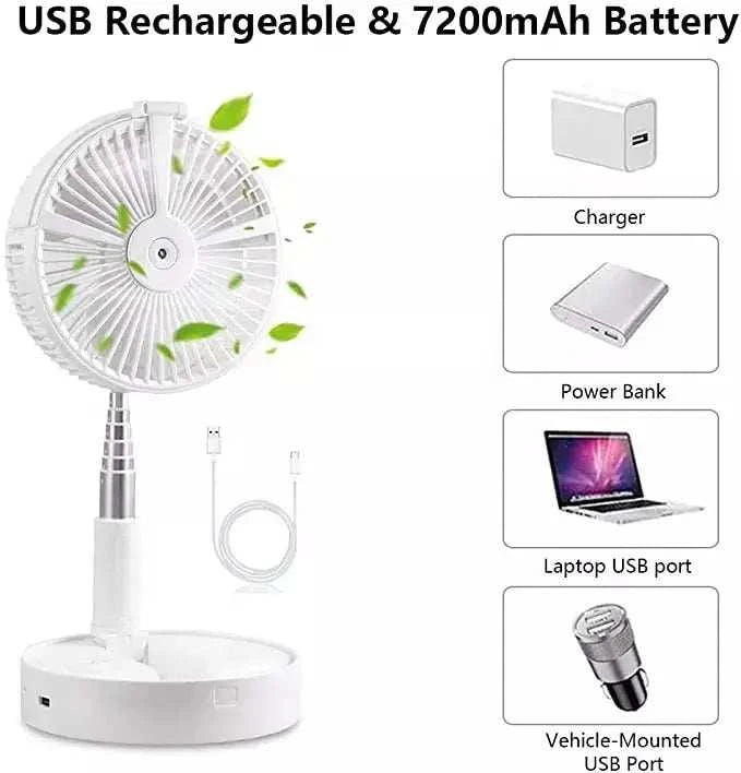 Portable Rechargeable Travel Fan with Humidifier & Remote Control - USB Personal Cooling Fan for Cruise, Office, Home & Outdoor Use