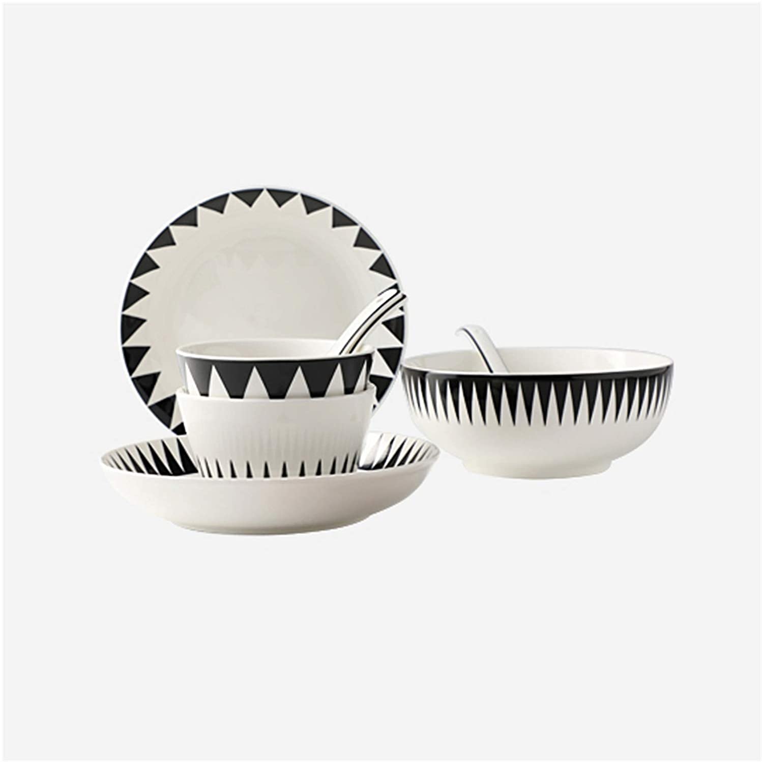 10-Piece Ceramic Dinnerware Set for 2 - Geometric Pattern Plates, Bowls & Serving Dishes | Elegant Kitchen Tableware for Dining, Entertaining & Everyday Use (Color: A)
