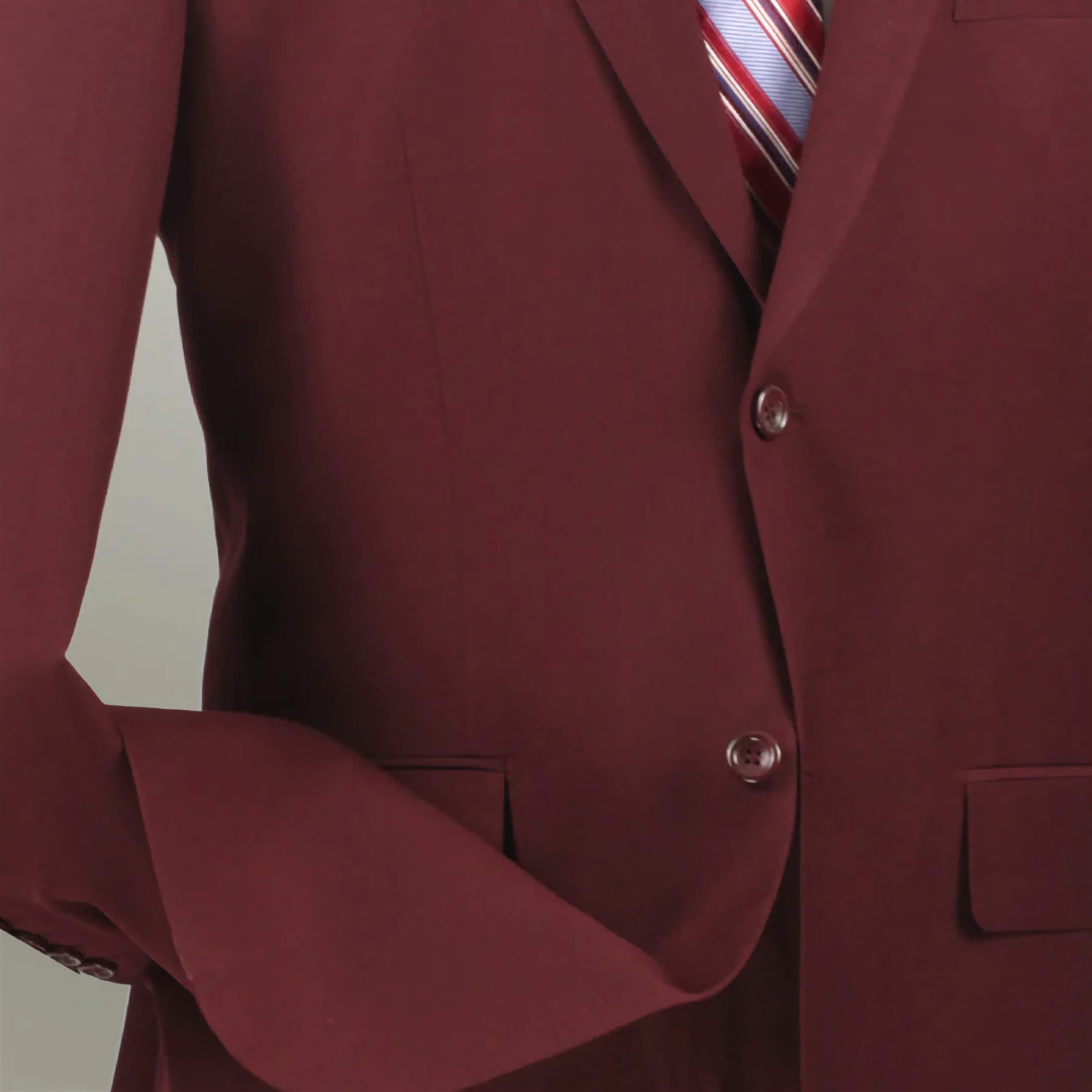 Men's Regular Fit 2-Piece Suit Set with 2-Button Textured Weave in Burgundy - Perfect for Business Meetings, Weddings & Formal Events