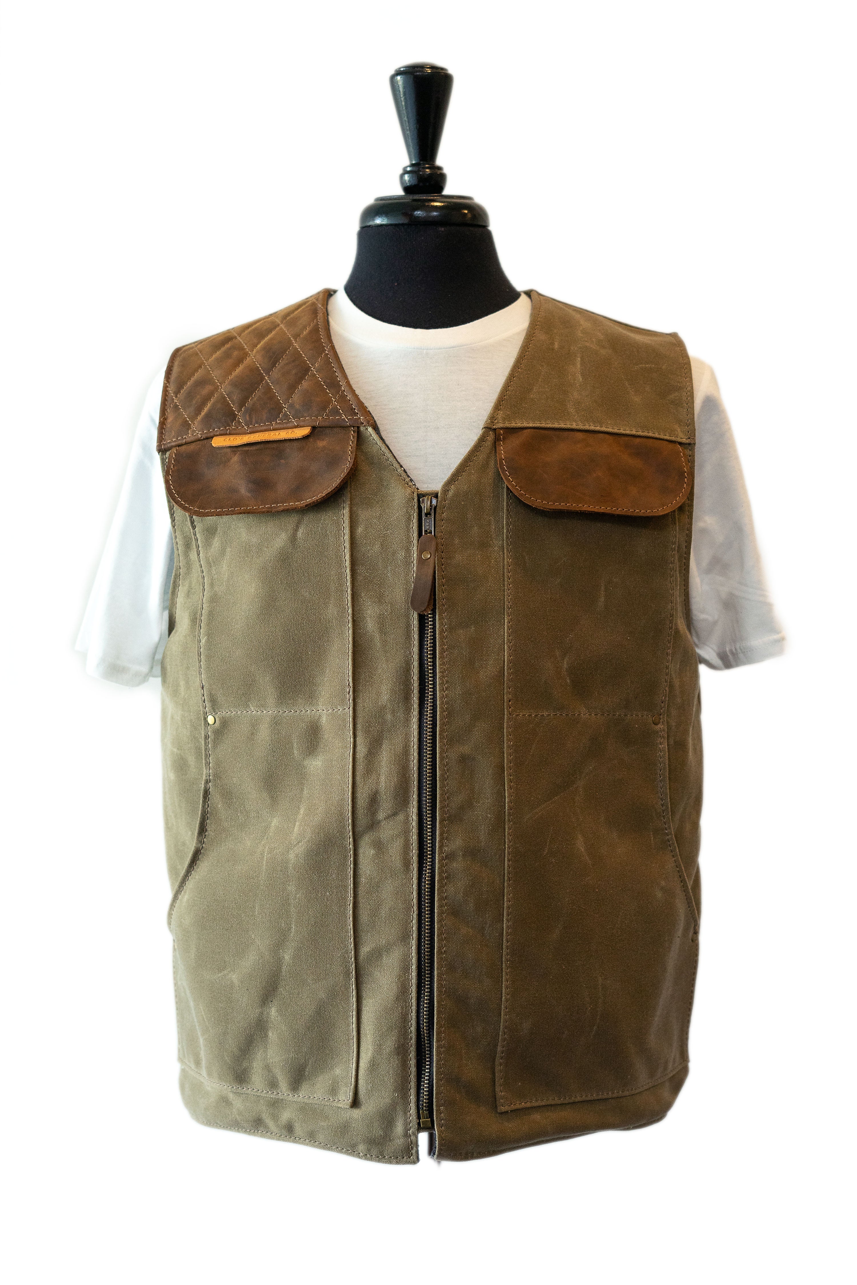 PREORDER: LIMITED EDITION FIELD TAN GREEN CANVAS & BROWN LEATHER VEST - Perfect for Outdoor Adventures & Casual Wear