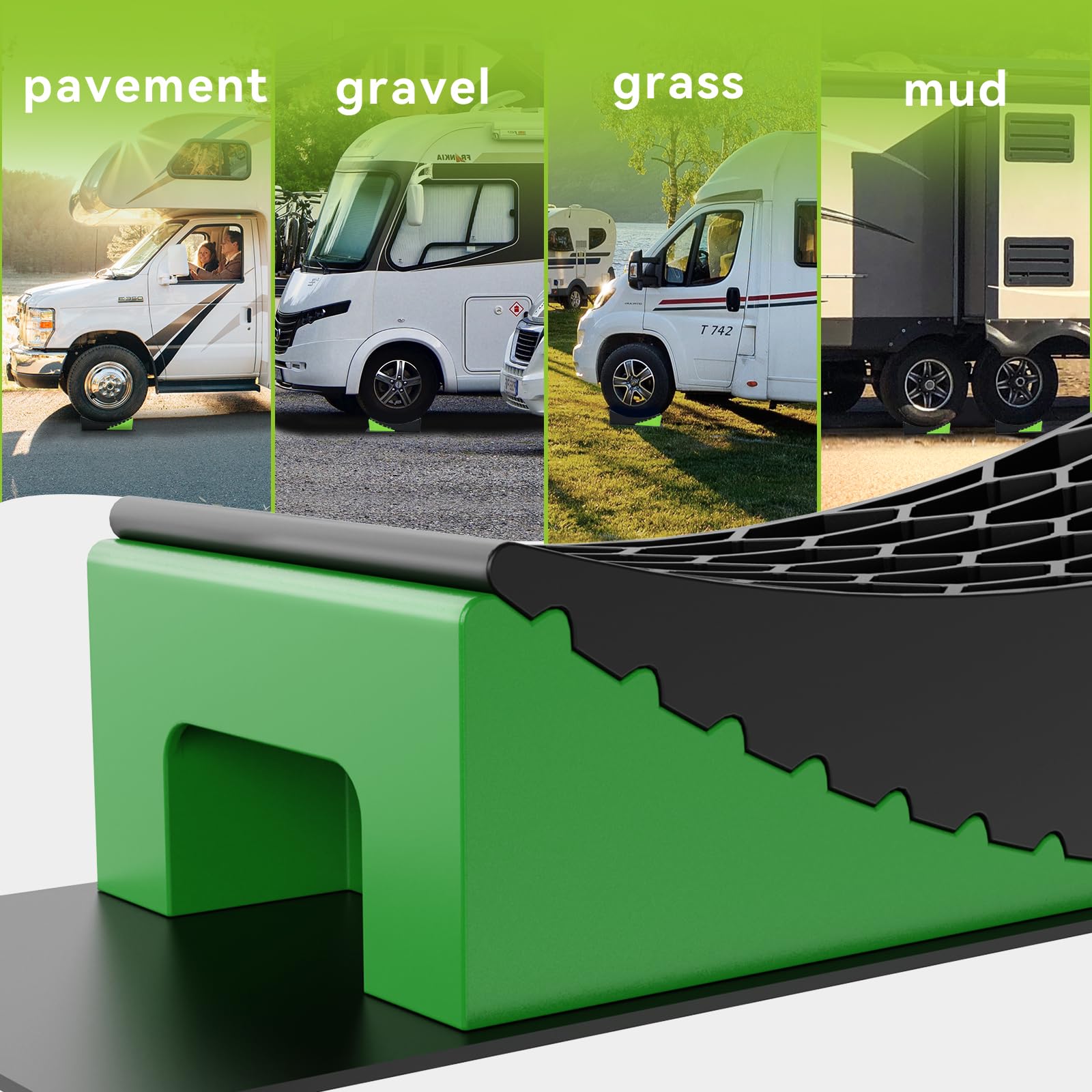 RVMATE 8-Piece Camper Leveling Kit - RV Leveling Blocks & Wheel Chocks with 2 Curved Levelers, 2 Chocks & 2 Non-Slip Rubber Mats in Storage Bag | Perfect for RV Camping, Travel Trailers & Motorhome Stabilization