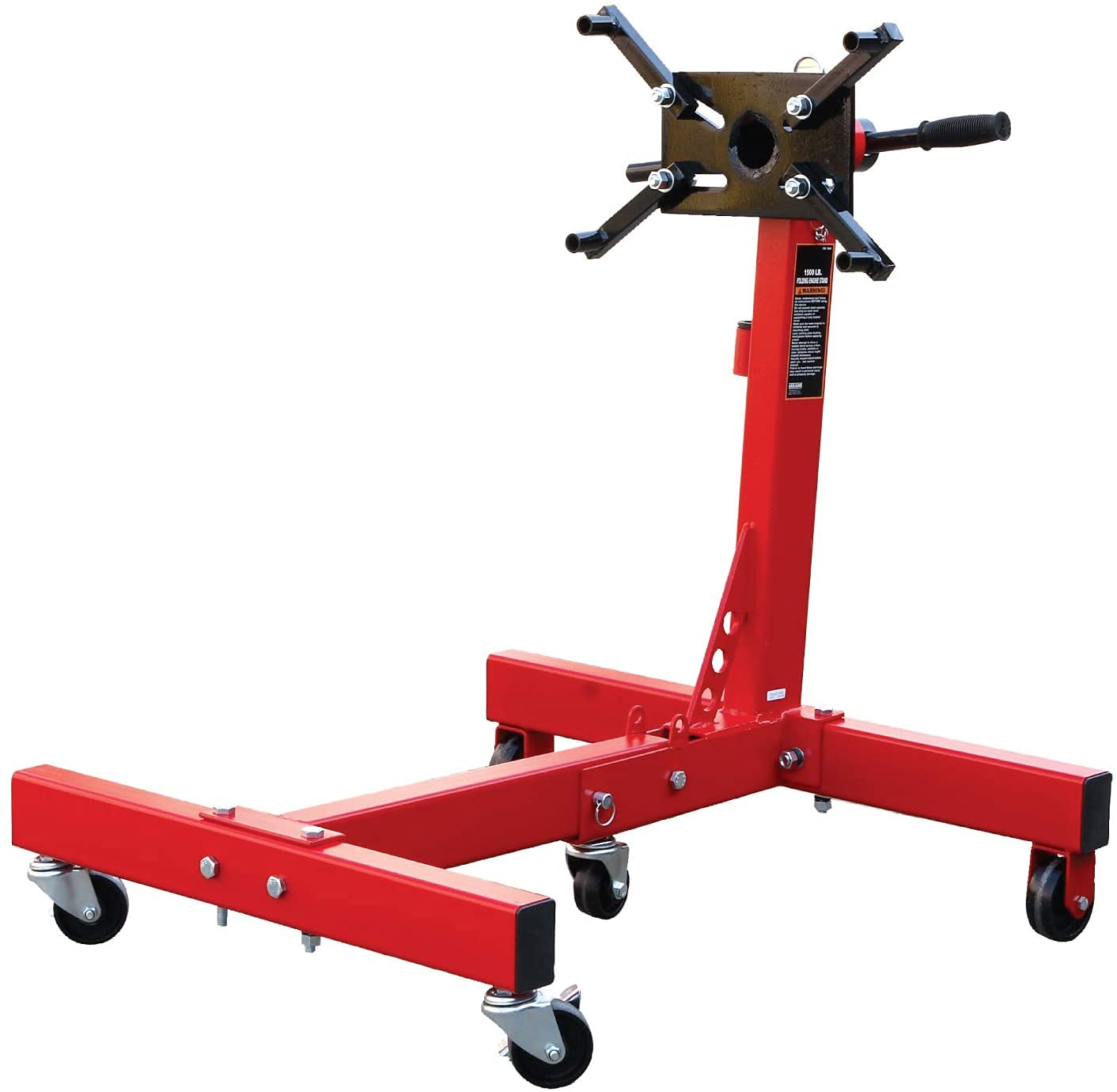 HPDMC 3/4 Ton (1500 lb) Capacity Heavy Duty Steel Rotating Engine Stand - 360° Swivel Head & Foldable Frame for Auto Repair (Red) | Perfect for Engine Rebuilding, Maintenance & Storage in Home Garages & Professional Shops