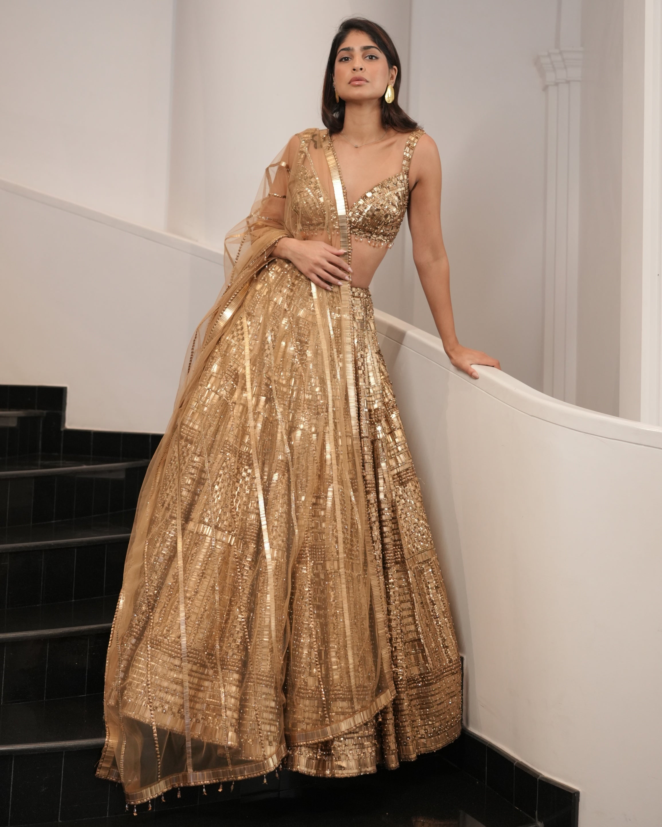 Antique Gold Embellished Lehenga Set for Women - Traditional Indian Bridal Skirt & Blouse - Perfect for Weddings, Festivals & Cultural Events