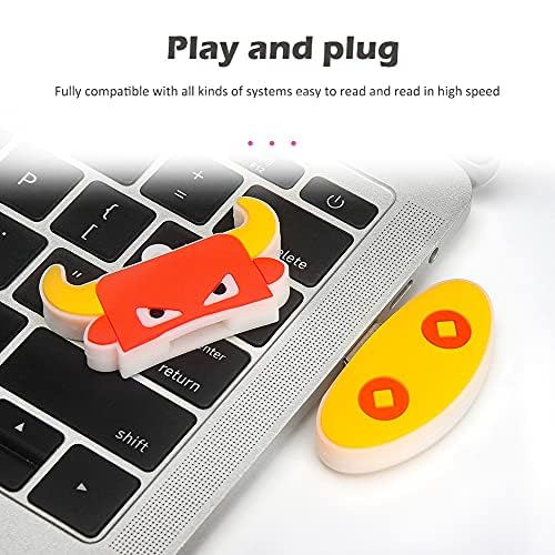 32GB Cute Bull USB Flash Drive - USB 2.0 Memory Stick for Data Storage & File Sharing, Yellow/Red