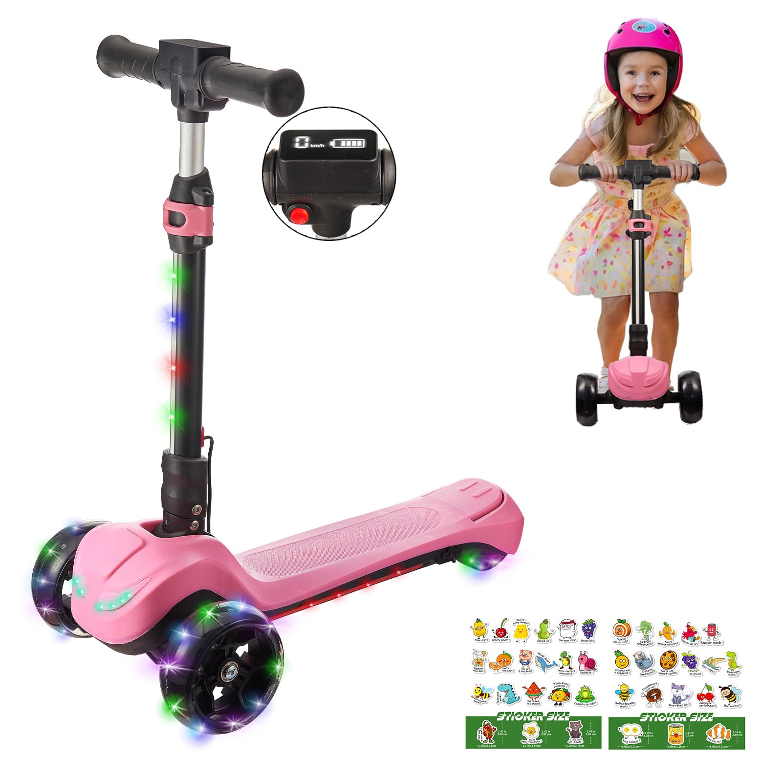 Best 3 Wheel Electric Scooter for Kids Ages 3-12 - Foldable Design with LCD Display, Colorful LED Lights & Adjustable Height - Safe 5Mph Speed & Long Battery Life - Perfect for Neighborhood Rides, Park Adventures & Learning Balance