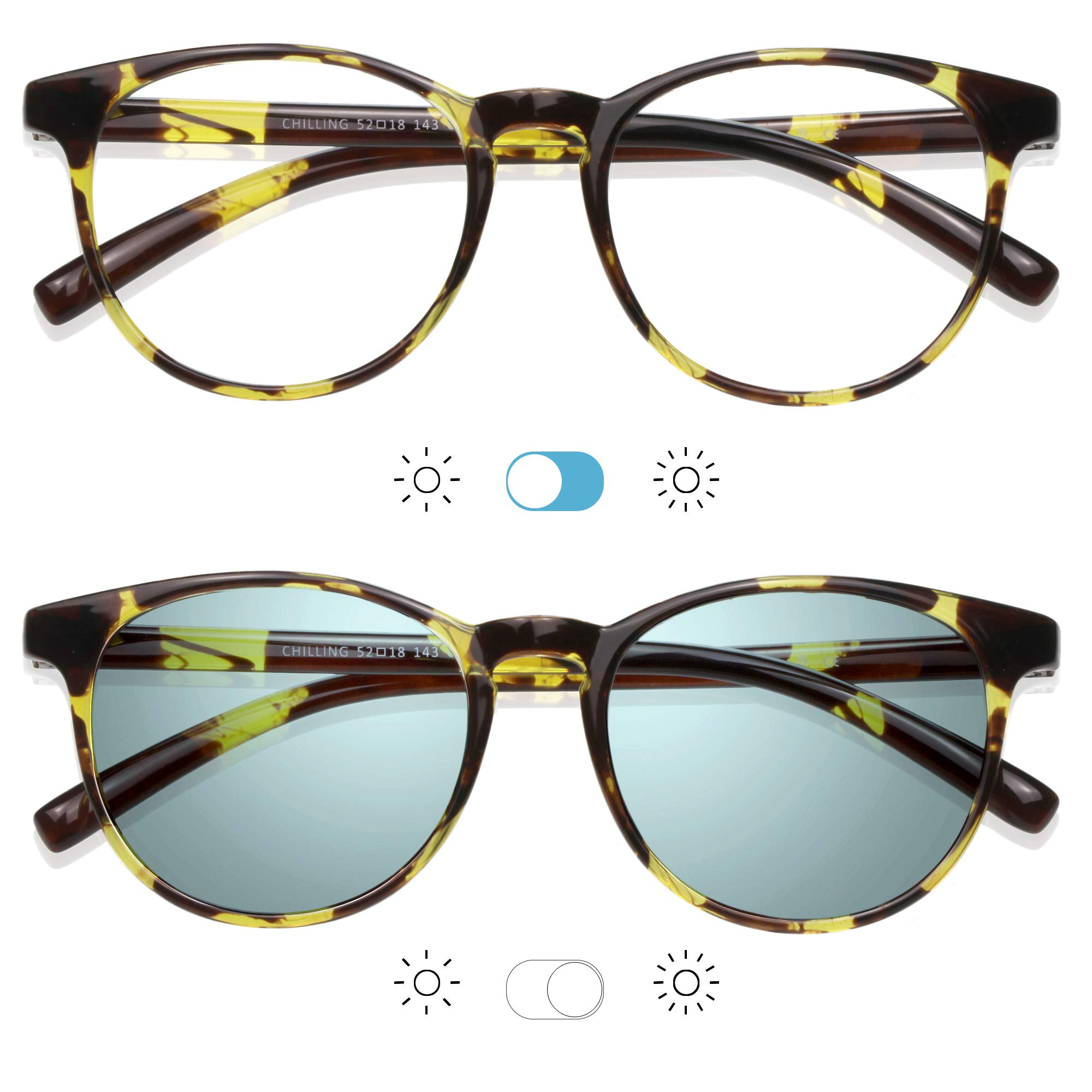 YEIN Blue Light Blocking Glasses - Photochromic Gray Spring Hinge Sunglasses for Women & Men | Anti Eyestrain, Anti Glare | Perfect for Computer Work, Gaming, TV Watching & Reading