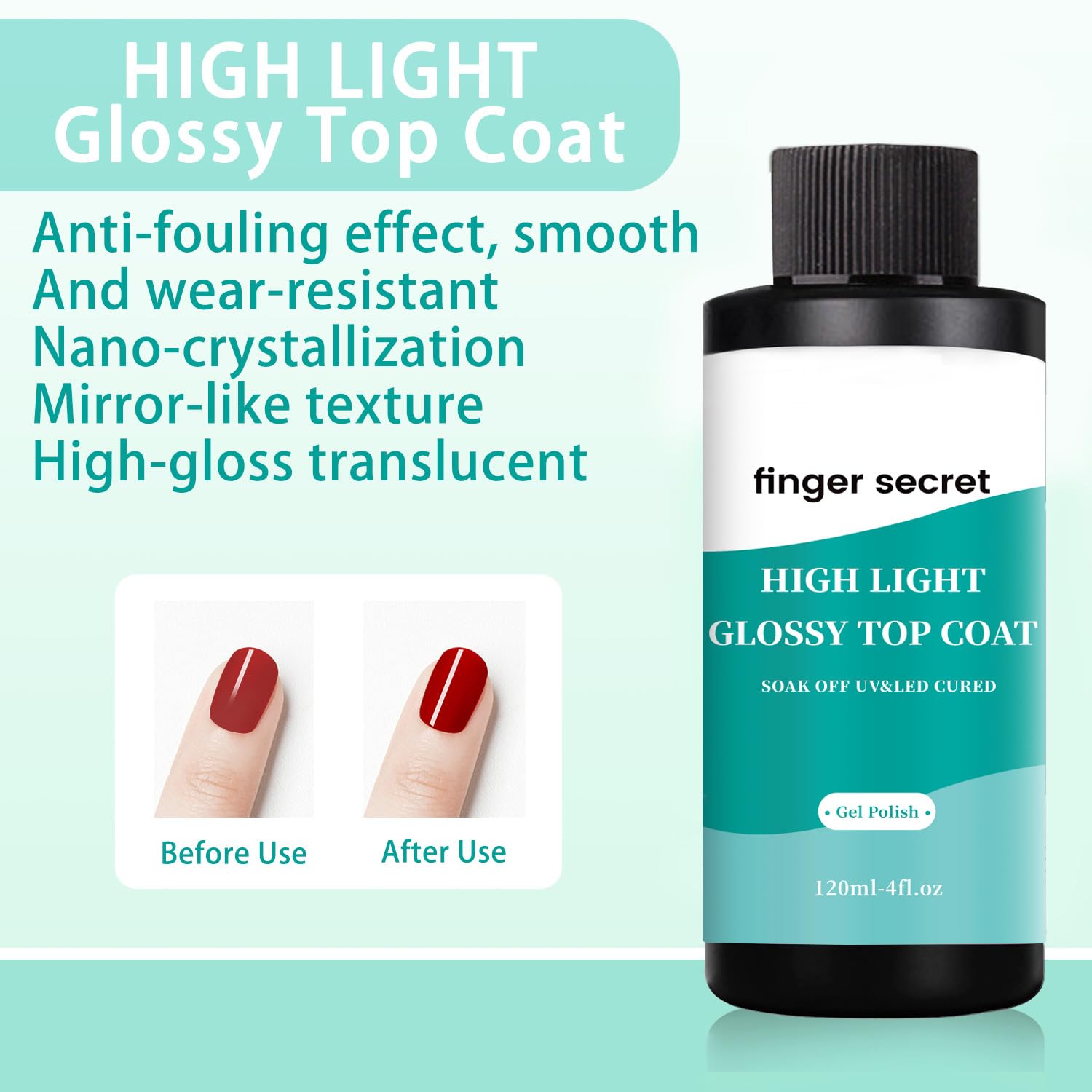 High Gloss Gel Top Coat 120ml (4 fl.oz) - Soak Off UV/LED Lamp Nail Polish for Manicure & Nail Art DIY | Long-Lasting Shine for Professional Salon & Home Use