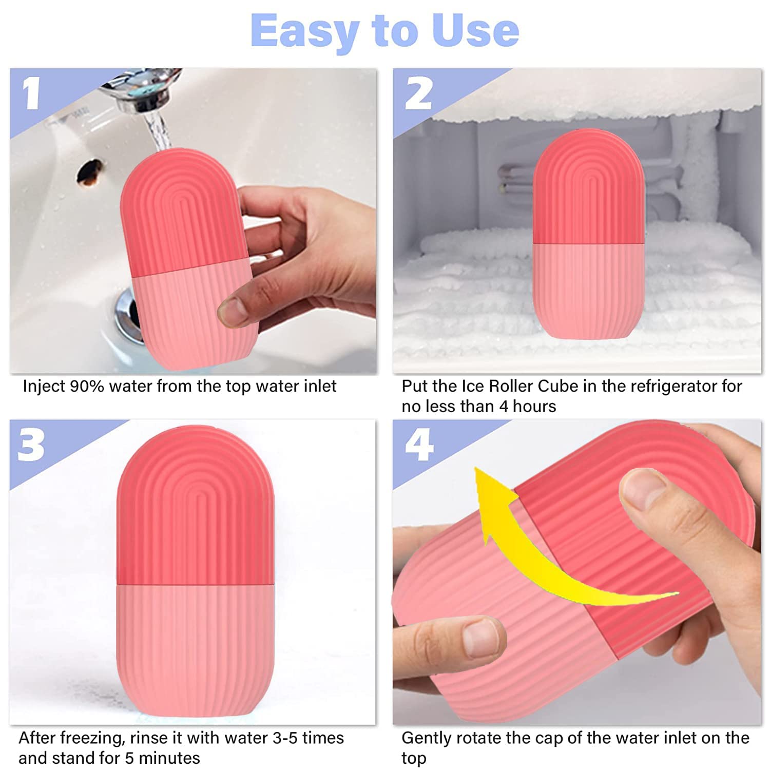 Ice Face Roller Massager - Cooling Ice Cube Roller for Face, Eyes & Neck, Natural Skin Care Tool to Reduce Puffiness, Eye Bags & Migraine Pain - Reusable Silicone Ice Mold (Pink) - Perfect for Morning Skincare Routine & Post-Workout Recovery