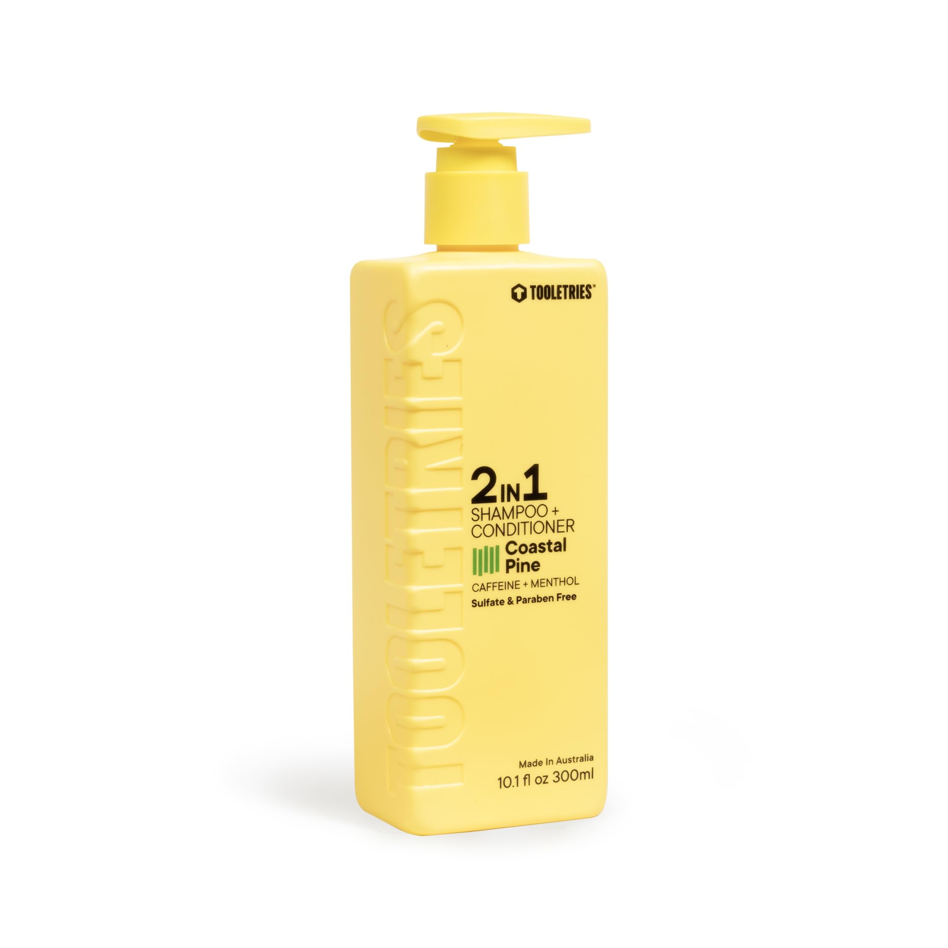 Tooletries 2-in-1 Coastal Pine Men's Shampoo & Conditioner - Sulfate & Paraben Free Pine Scented Hair Wash with Menthol & Caffeine for Hair Growth - 10.1oz/300ml - Refreshing Daily Shower & Travel Essential for Men