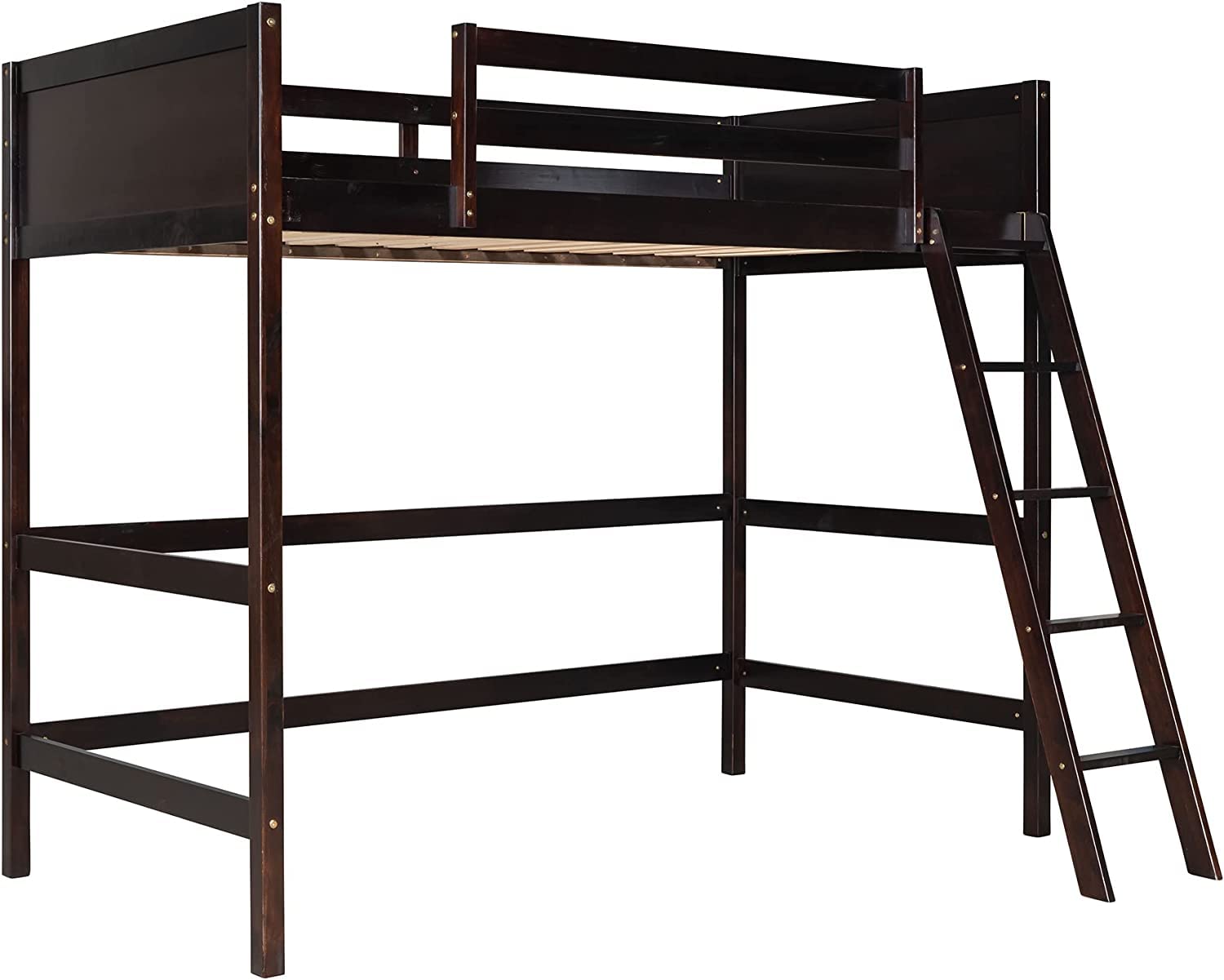 Harper & Bright Designs Twin Loft Bed Frame with Angled Ladder - Sturdy Wooden High Loft Bed for Kids, Teens, Boys & Girls - No Box Spring Needed - Espresso Finish - Perfect for Small Bedrooms, Dorm Rooms & Space-Saving Kids' Rooms