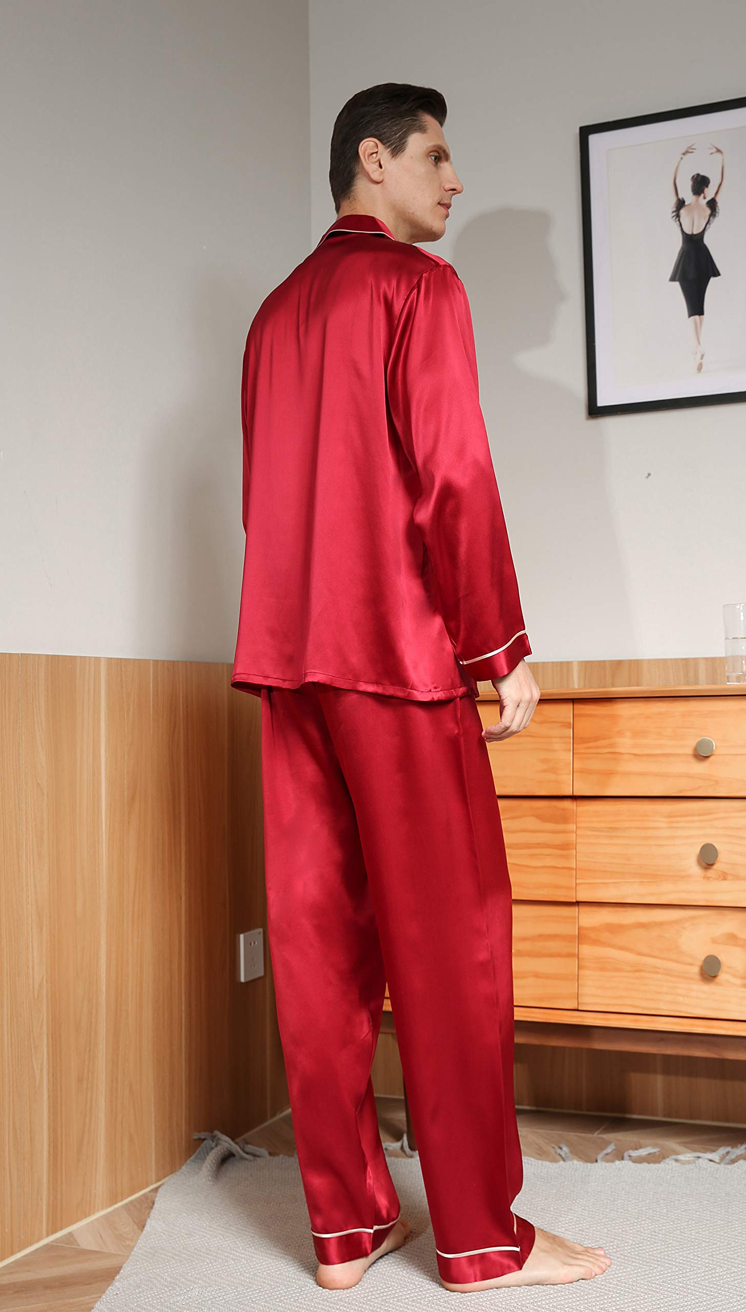 Alexander Mulberry Silk Men's Pajama Set - Long Sleeve Sleepwear for Comfort & Luxury - Perfect for Relaxing at Home, Lounging & Gift Giving