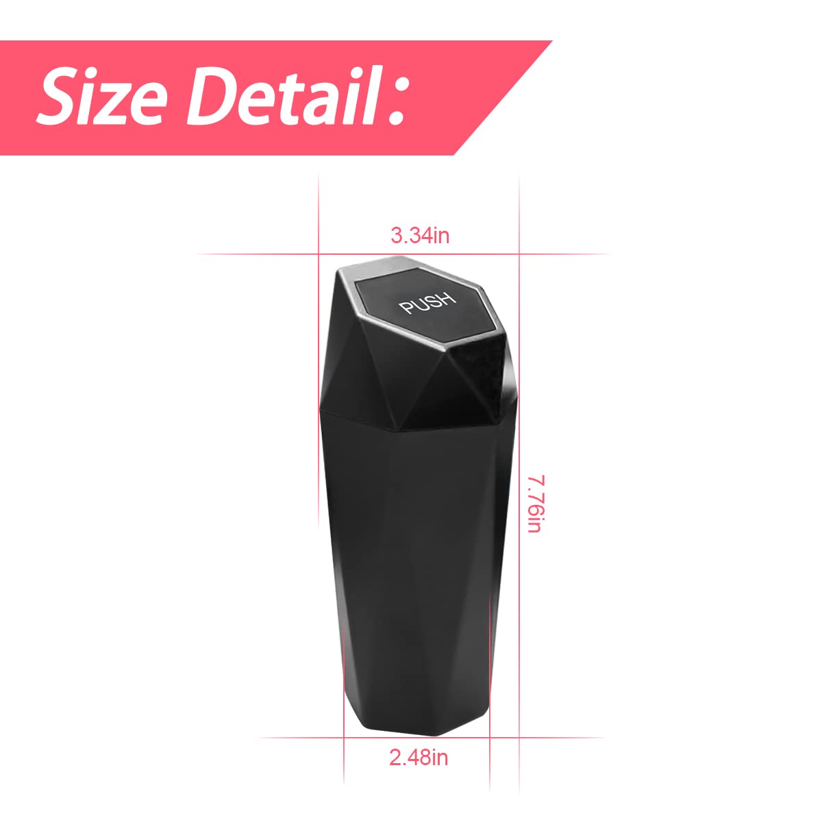 Leakproof Car Trash Can with Lid - Portable Mini Auto Garbage Bin, Waterproof Vehicle Dustbin for Car, Home & Office - Diamond Design Small Trash Can for Automotive, Kitchen, Bedroom (Black, 1 Pack) - Perfect for Road Trips, Commuting & Keeping Vehicles Clean