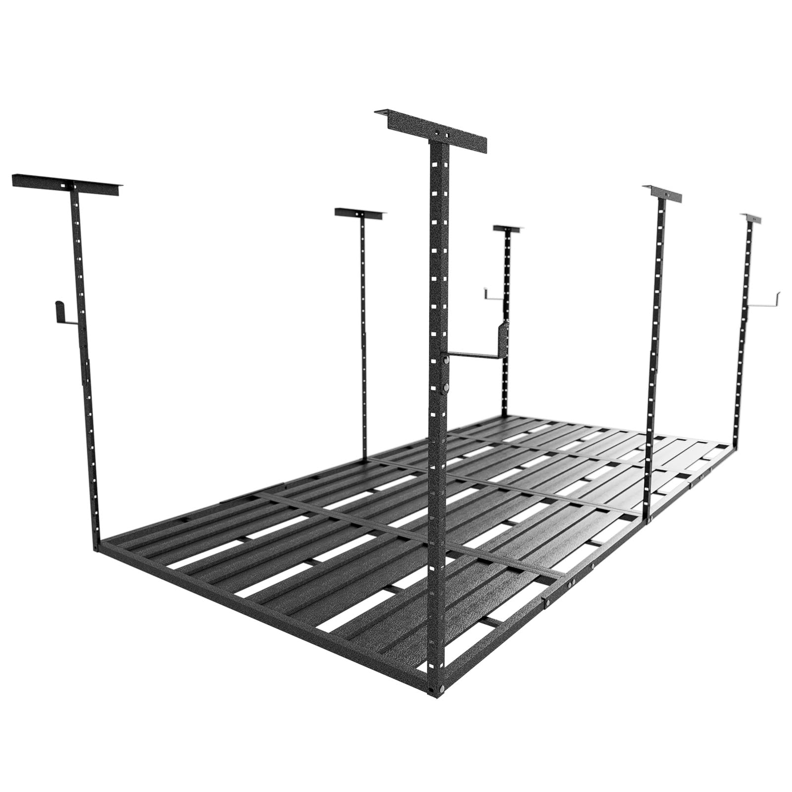 Heavy-Duty 4x8 Overhead Garage Storage Rack - 800lbs Capacity, Adjustable Height with 4 Hooks - Perfect for Organizing Tools, Sports Equipment & Seasonal Items in Your Garage