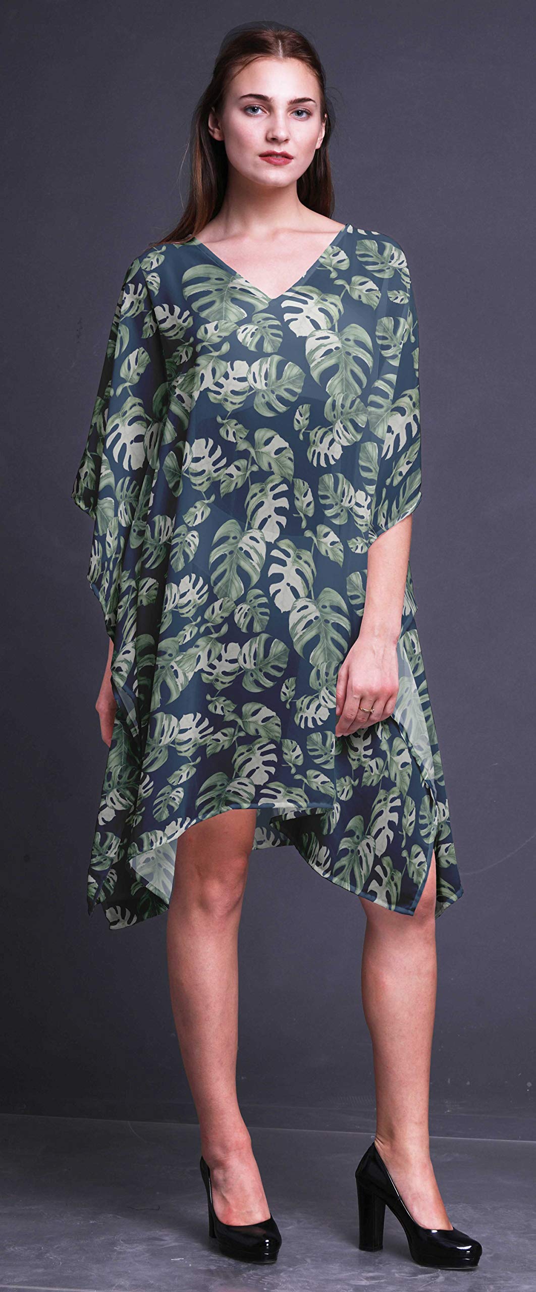 Bimba Women's Short Caftan Midi Dress - Beach Cover Up, Swimwear Cover Up, Summer Kaftan Dress for Pool, Vacation & Boho Style Outfits