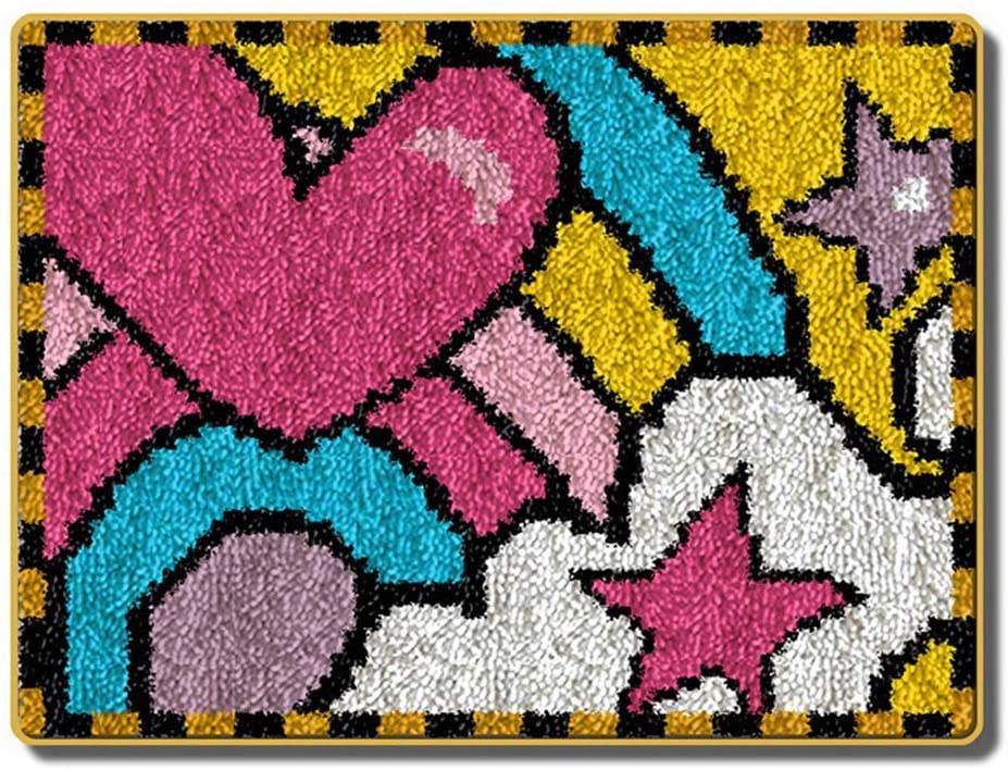 DIY Latch Hook Kit for Beginners - Rainbow Love Pattern Crochet Yarn Kit with Hook Tool | 43