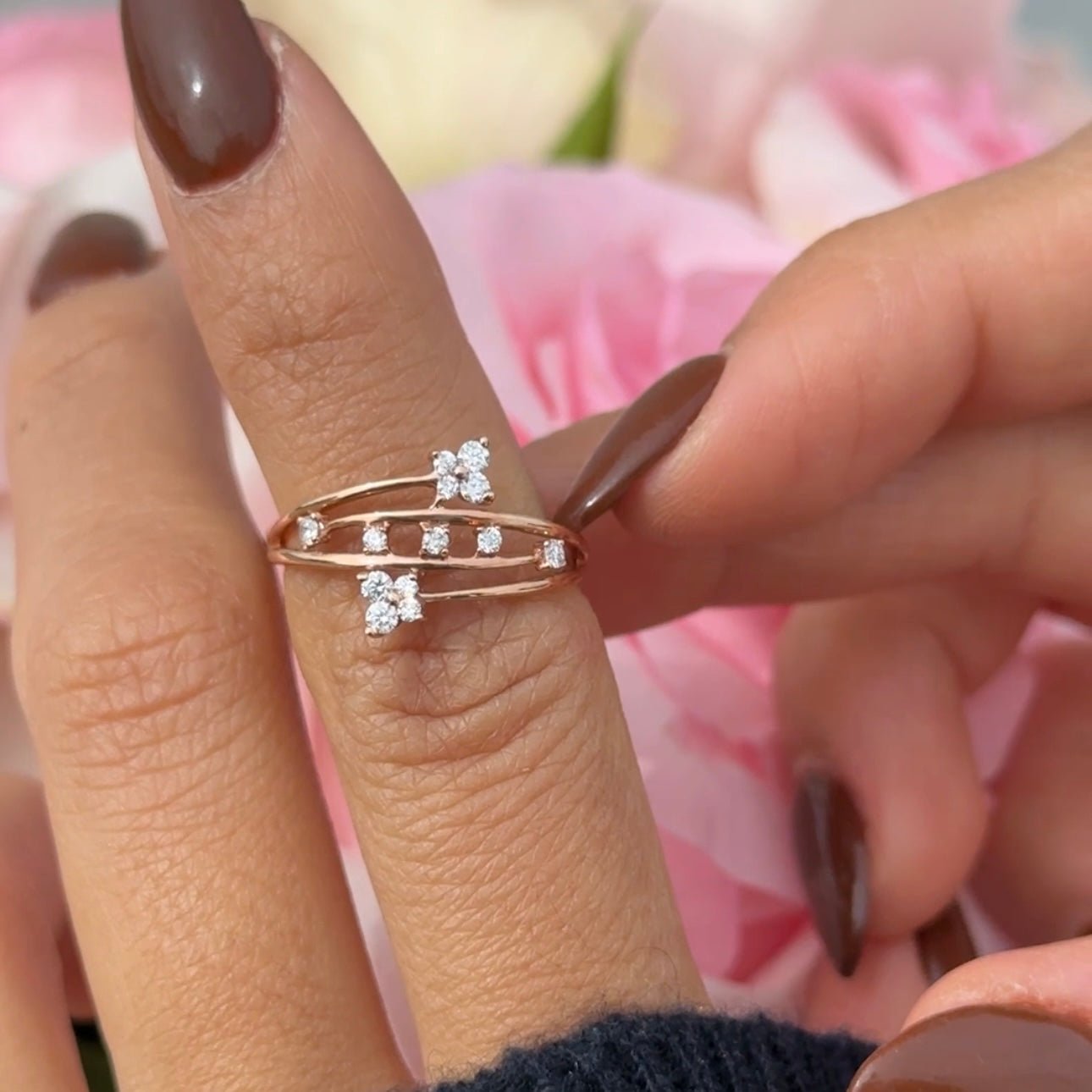 14k Rose Gold Diamond Butterfly Wrap Cocktail Ring - Elegant Statement Jewelry for Women, Perfect for Parties, Weddings & Special Occasions
