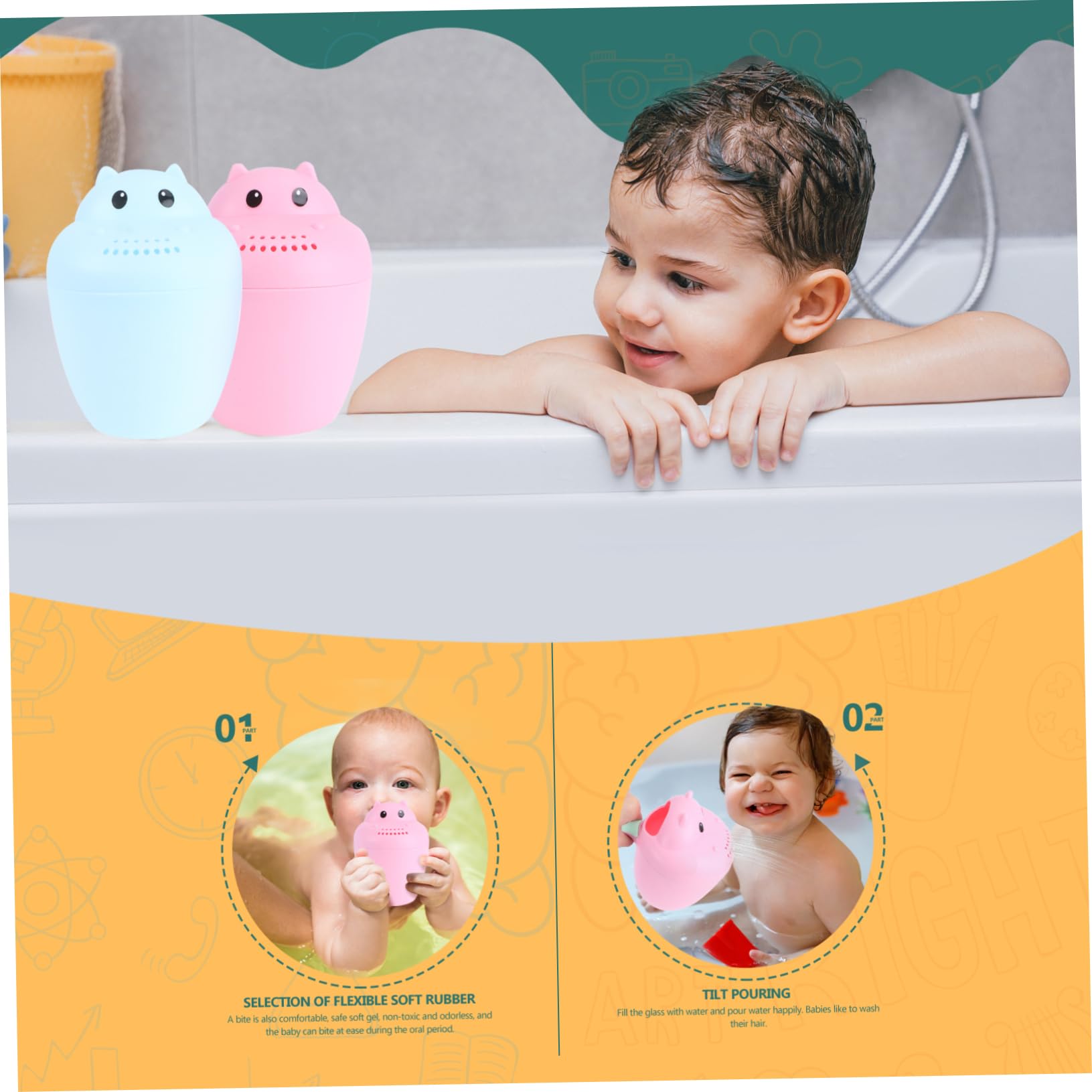 DRESSOOS 2-Pack Shampoo Rinsing Cups - Fun Bath Toys for Kids, Water Scoop & Wash Mug Set, BPA-Free PP Plastic for Safe Bath Time Play - Perfect for Baby Hair Washing & Toddler Bath Time Fun