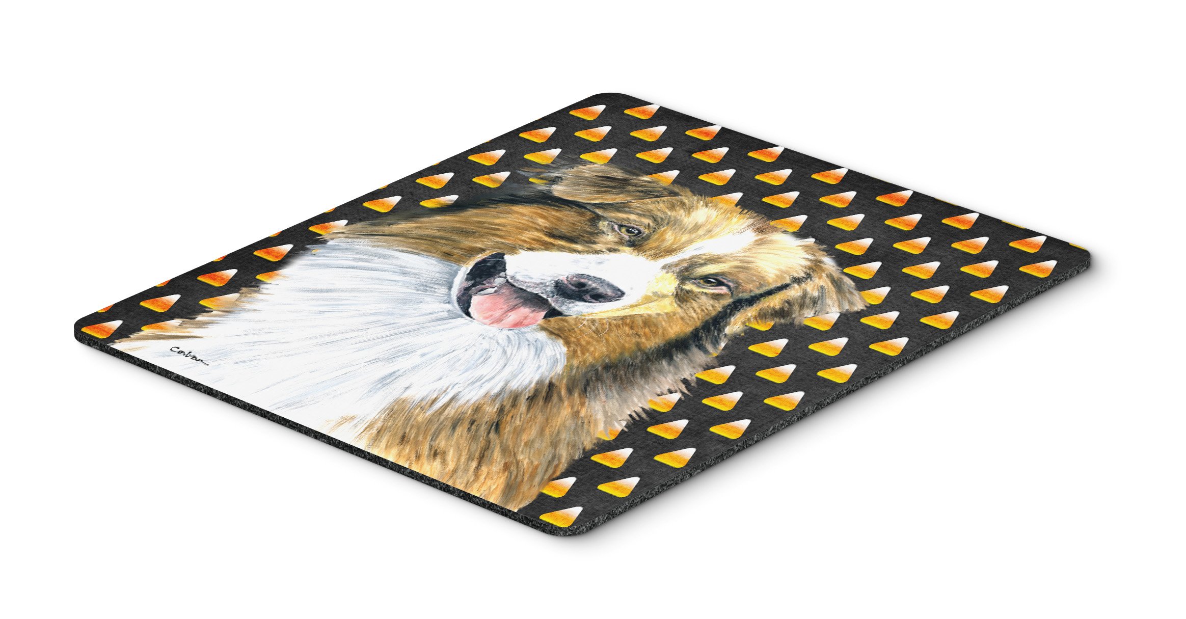 Australian Shepherd Candy Corn Halloween Mouse Pad - Large Washable Non-Slip Desk Mat for Home Office, Gaming & Computer Work | Cute Dog-Themed Trivet & Hot Pad for Halloween Decor