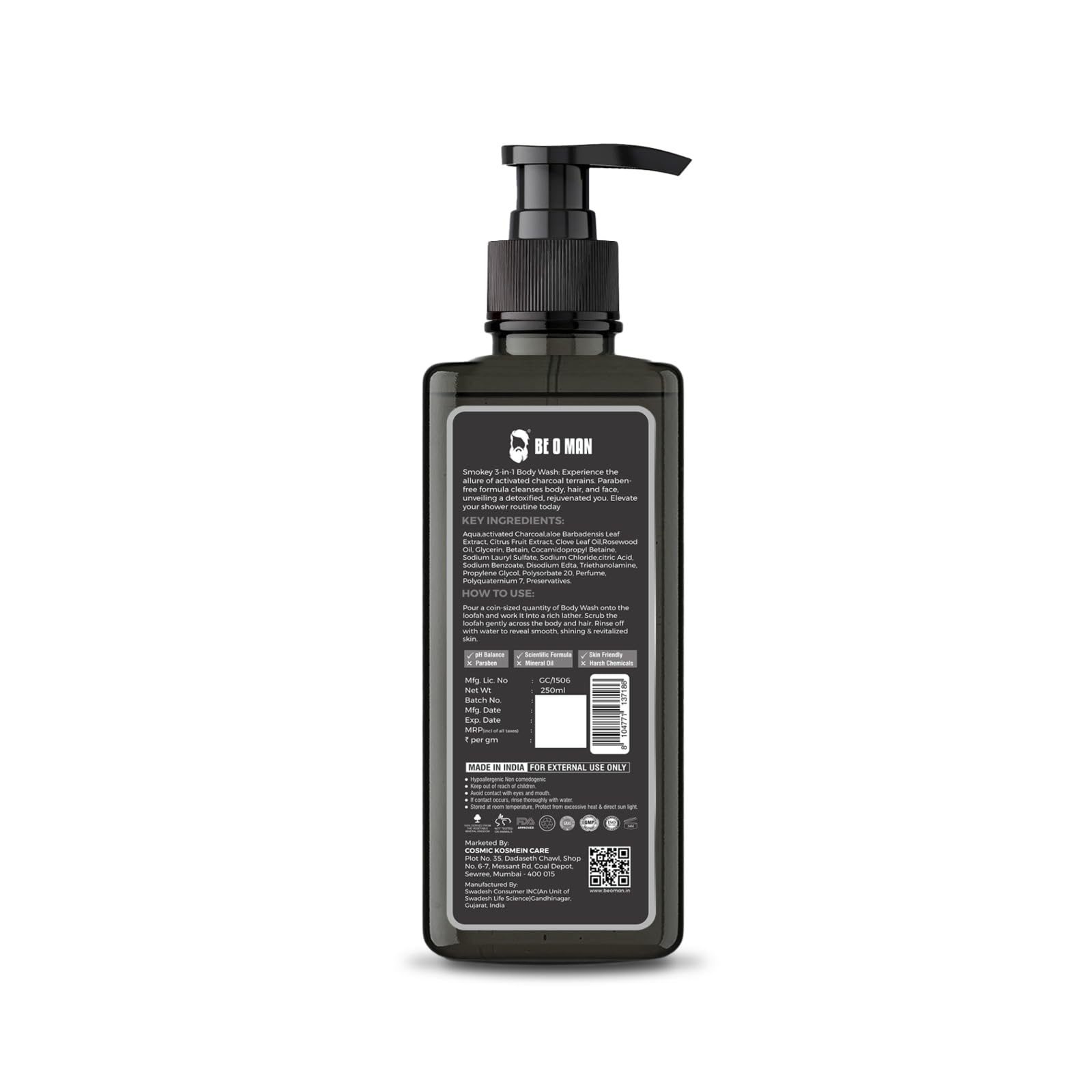 Activated Charcoal Body Wash - Deep Cleansing Shower Gel for Men & Women, Face & Hair Care, Detox & Purify Skin - Ideal for Gym, Post-Workout & Daily Shower Routine