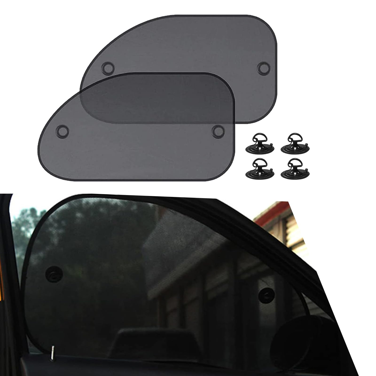 2 Pack Universal Car Side Window Sun Shades - Black UV Protection Cooling Covers for Most Cars, Trucks & Vans | Heat Reduction & Privacy Protection for Parking & Road Trips