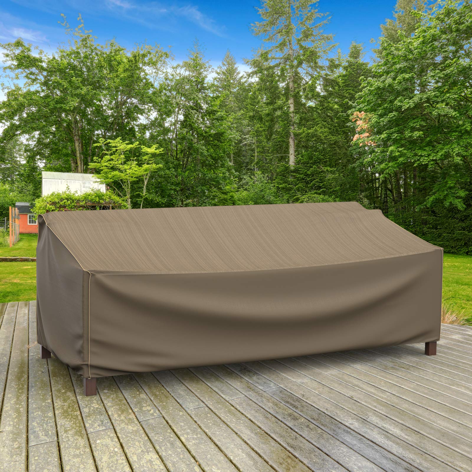 Premium StormBlock Hillside Patio Sofa Cover - Waterproof Outdoor Furniture Protector, Extra-Large Black & Tan Weave - Perfect for Patios, Decks & Backyard Furniture