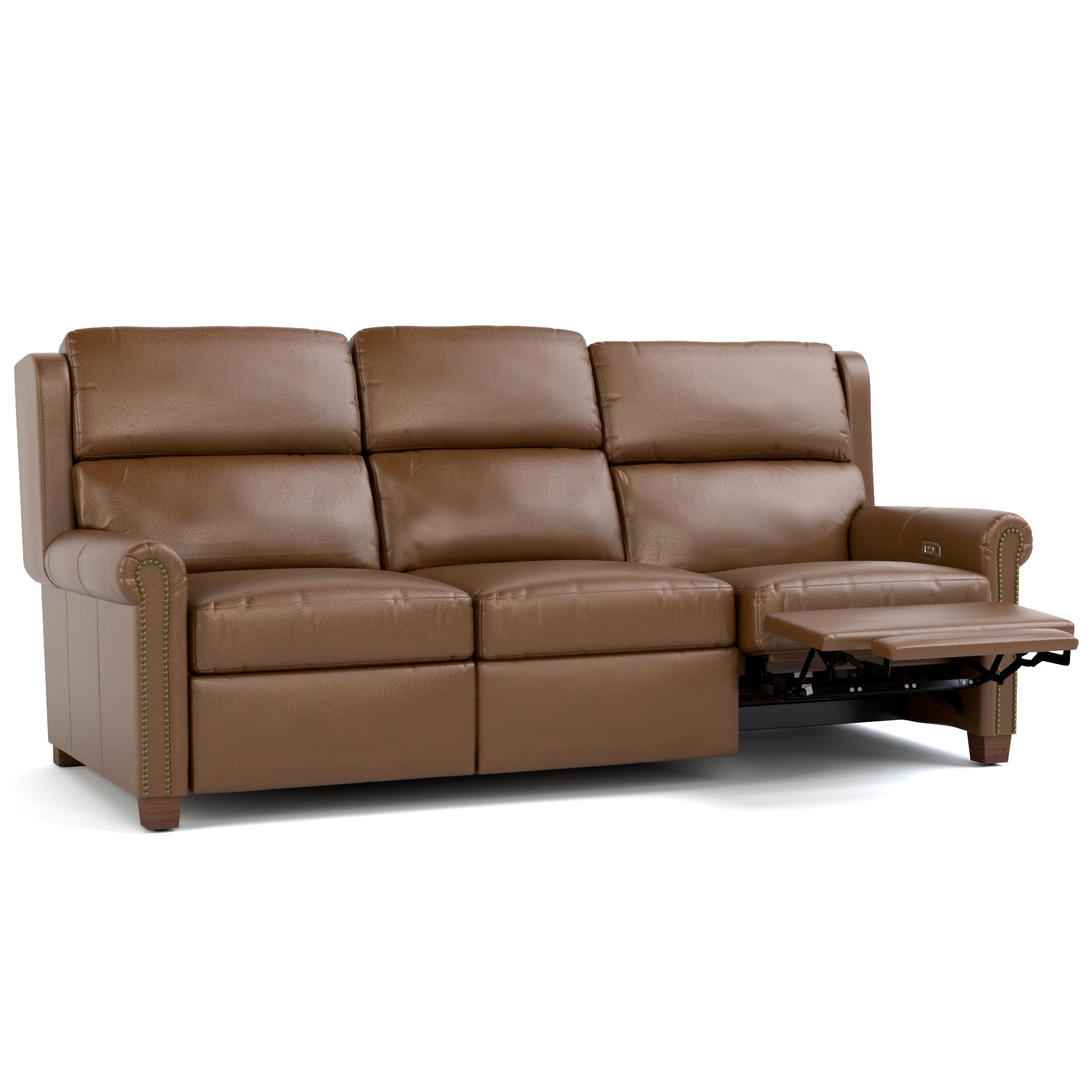 Woodlands Small Roll Arm Motion Sofa with Nails - Comfortable Reclining Couch for Living Room, Home Theater, and Family Room Relaxation