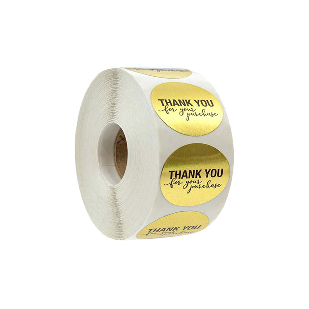 STOBOK 1 Roll Gold Thank You Stickers - Round Adhesive Removable Labels for Packaging, Envelopes, Gift Cards & Cookies | Perfect for Small Business, Etsy Sellers & Customer Appreciation Gifts