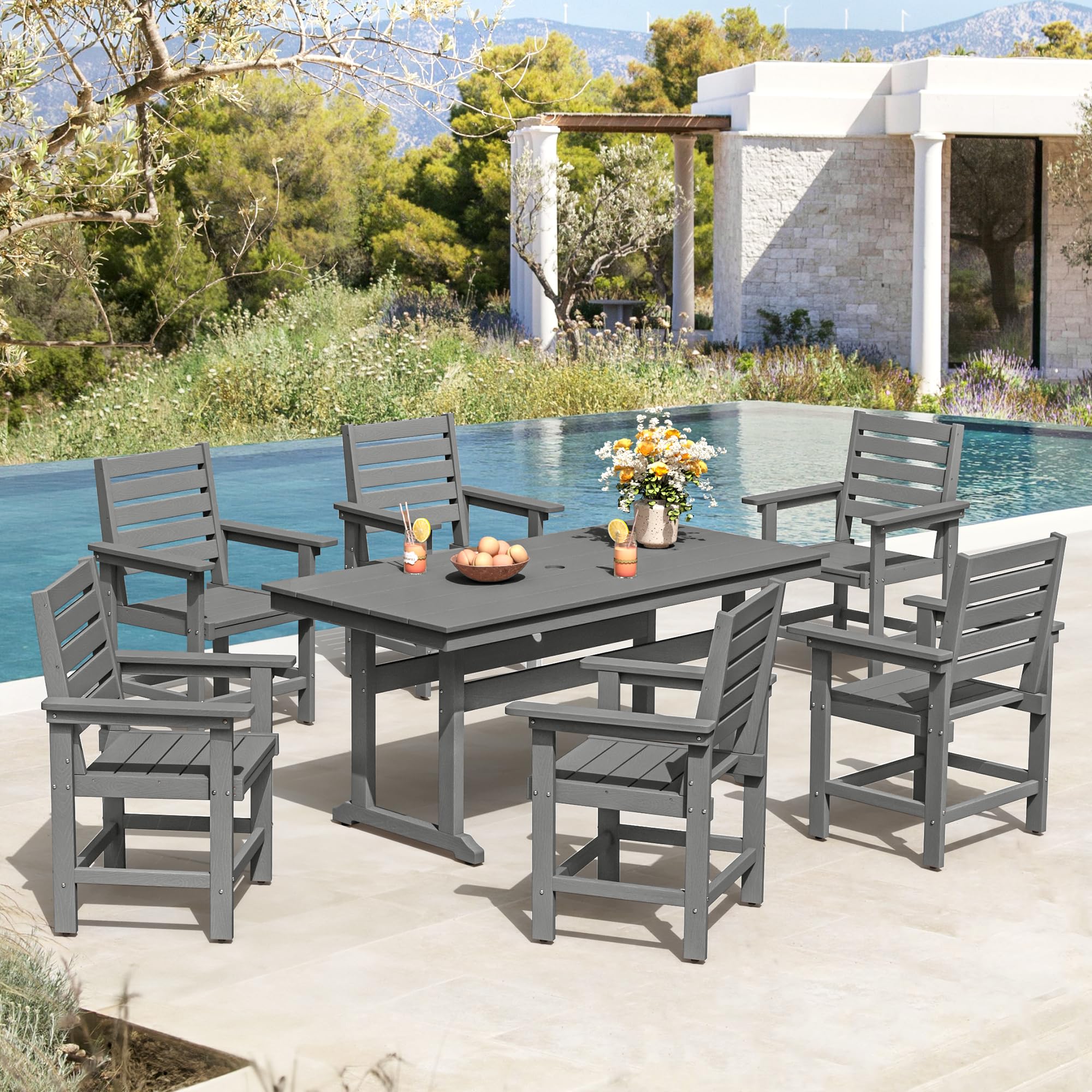 2-Pack HDPE Weather-Resistant Outdoor Dining Chairs with Armrests - Heavy Duty Patio Chairs for Backyard, Deck, Porch & Balcony - 18