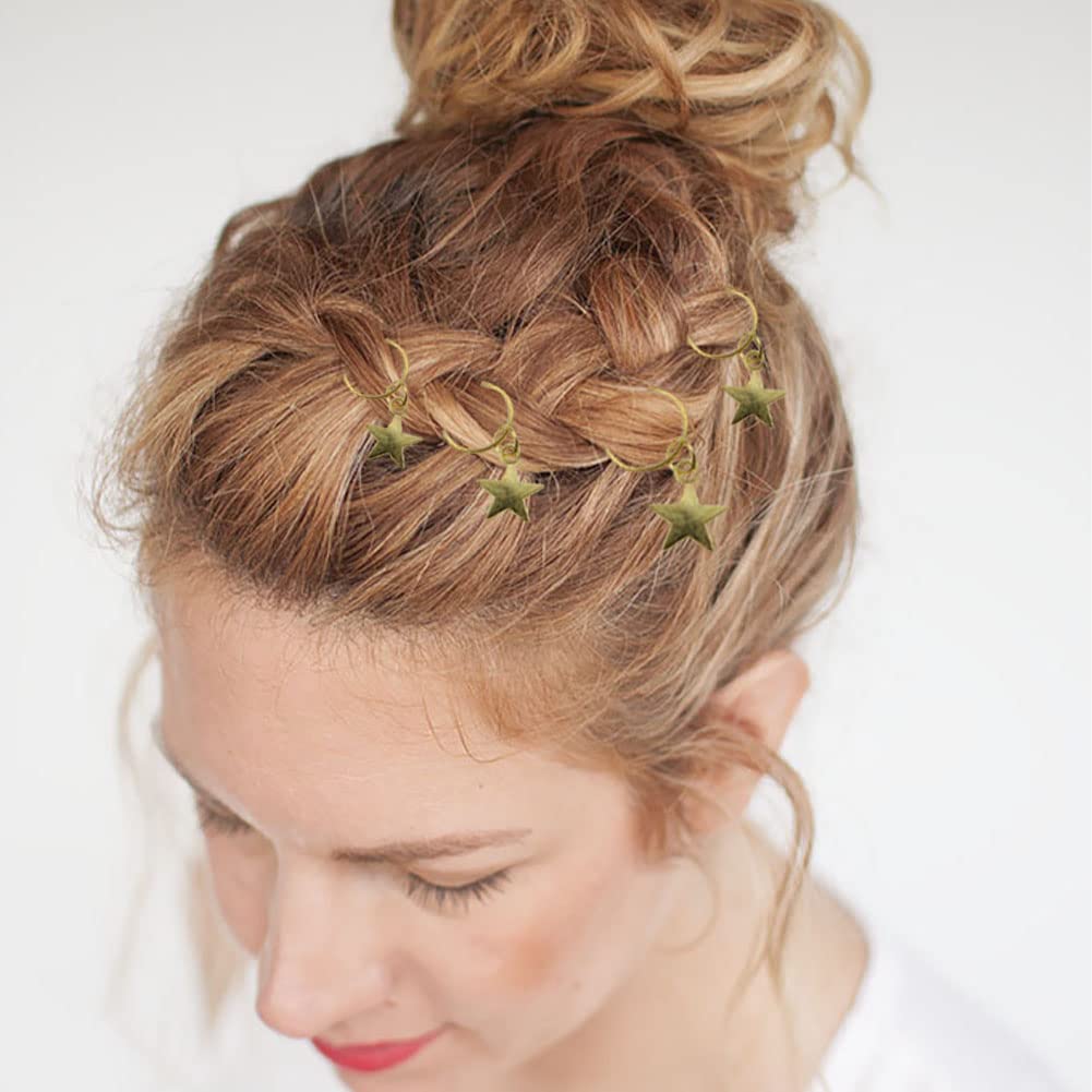20 Pack Gold Star Hair Clips - Braid Jewelry Hair Charms for Women & Girls - Hair Rings & Braid Accessories for Parties, Weddings & Everyday Style