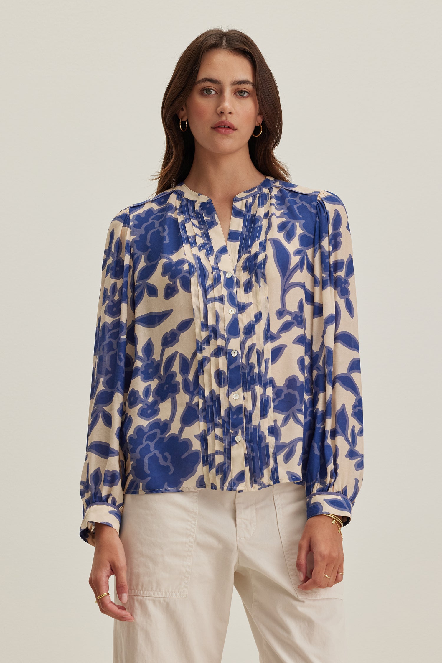 ELDA Floral Print Light Royal Crepe Blouse - Elegant Women's Top for Casual Wear, Office & Special Occasions