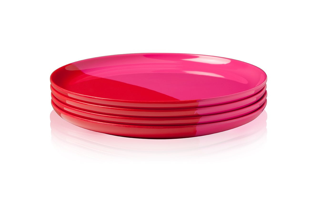 1/2 & 1/2 Melamine Dinner Plates Set of 4 - Fuchsia & Red Durable Plastic Plates for Outdoor Dining, Picnics & Parties - Exclusive Design by Thomas Fuchs Creative