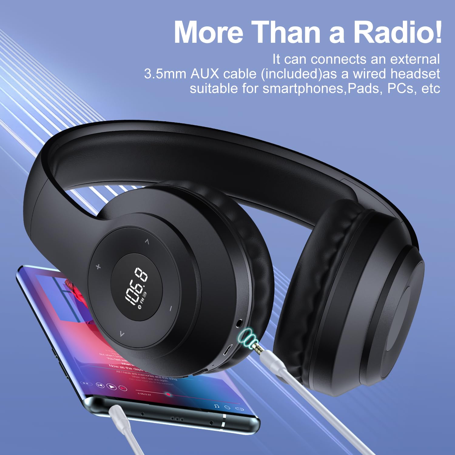 Wireless FM Radio Headphones with Bluetooth 5.0, Built-in Mic & 20H Playtime - Over-Ear Stereo Headset with Soft Ear Cushions for Running, Cycling, Gardening, Workout & Outdoor Activities