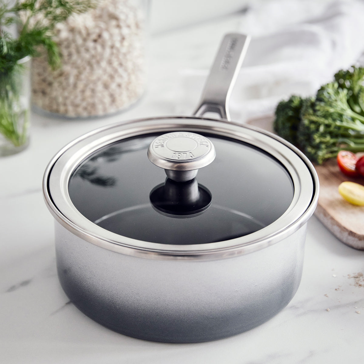 Premium Merten & Storck 2.5 Quart Enameled Steel Core Saucepan with Glass Lid - Durable Cloud Gray Cookware for Sauces, Soups & Pasta | Perfect for Gas, Electric & Induction Stovetops | Ideal for Home Cooking & Professional Kitchens