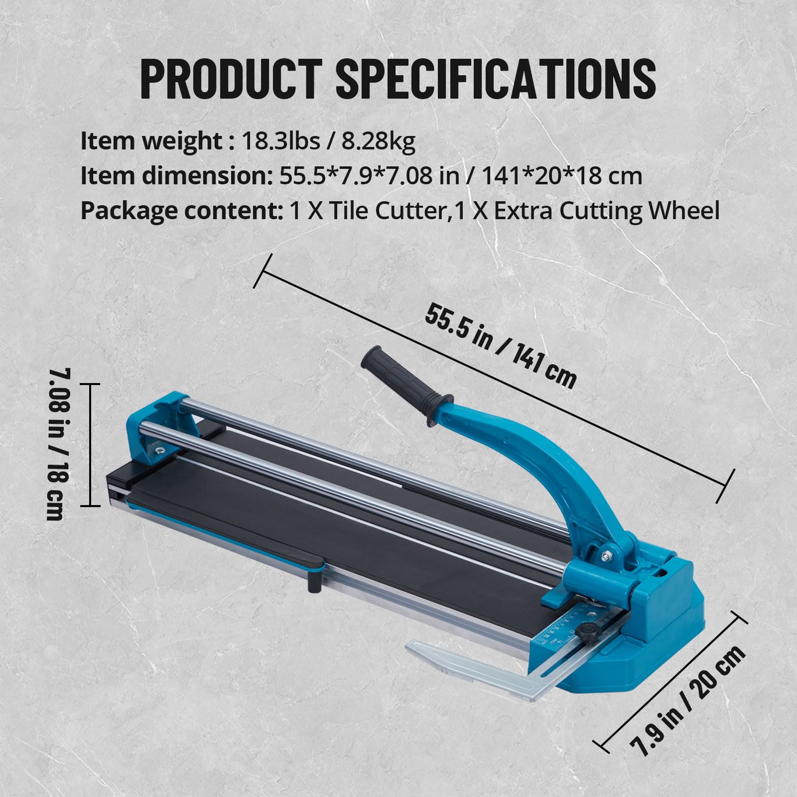 48 Inch Manual Tile Cutter with Tungsten Carbide Wheel - Double Rail Precision Tile Cutting Tool with Infrared Positioning for Ceramic, Porcelain & Stone Tiles - Perfect for DIY Home Renovation & Professional Tiling Projects