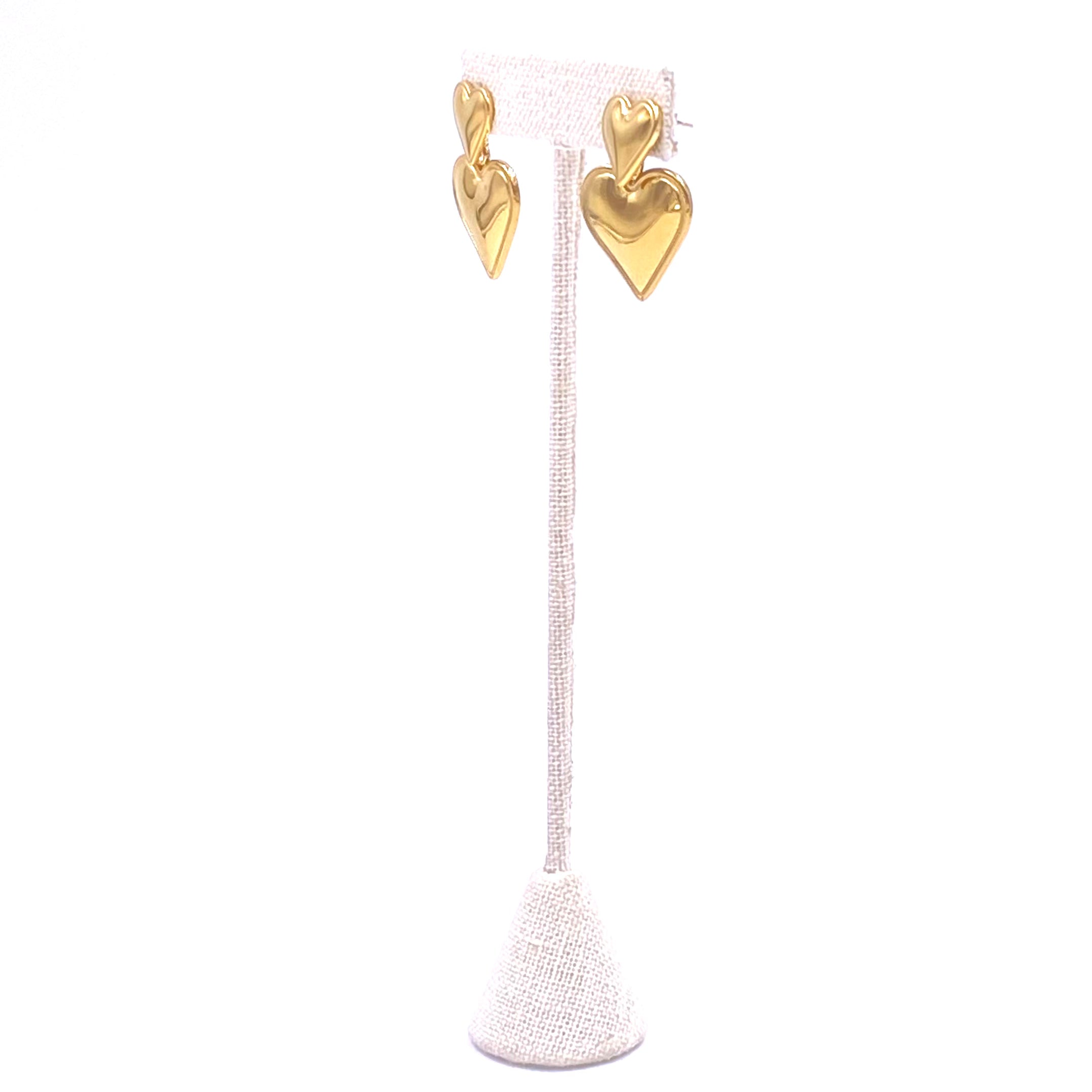 Ashley Gold Stainless Steel Gold Plated Double Heart Drop Earrings for Women - Romantic Gift for Valentine's Day, Anniversary & Date Night