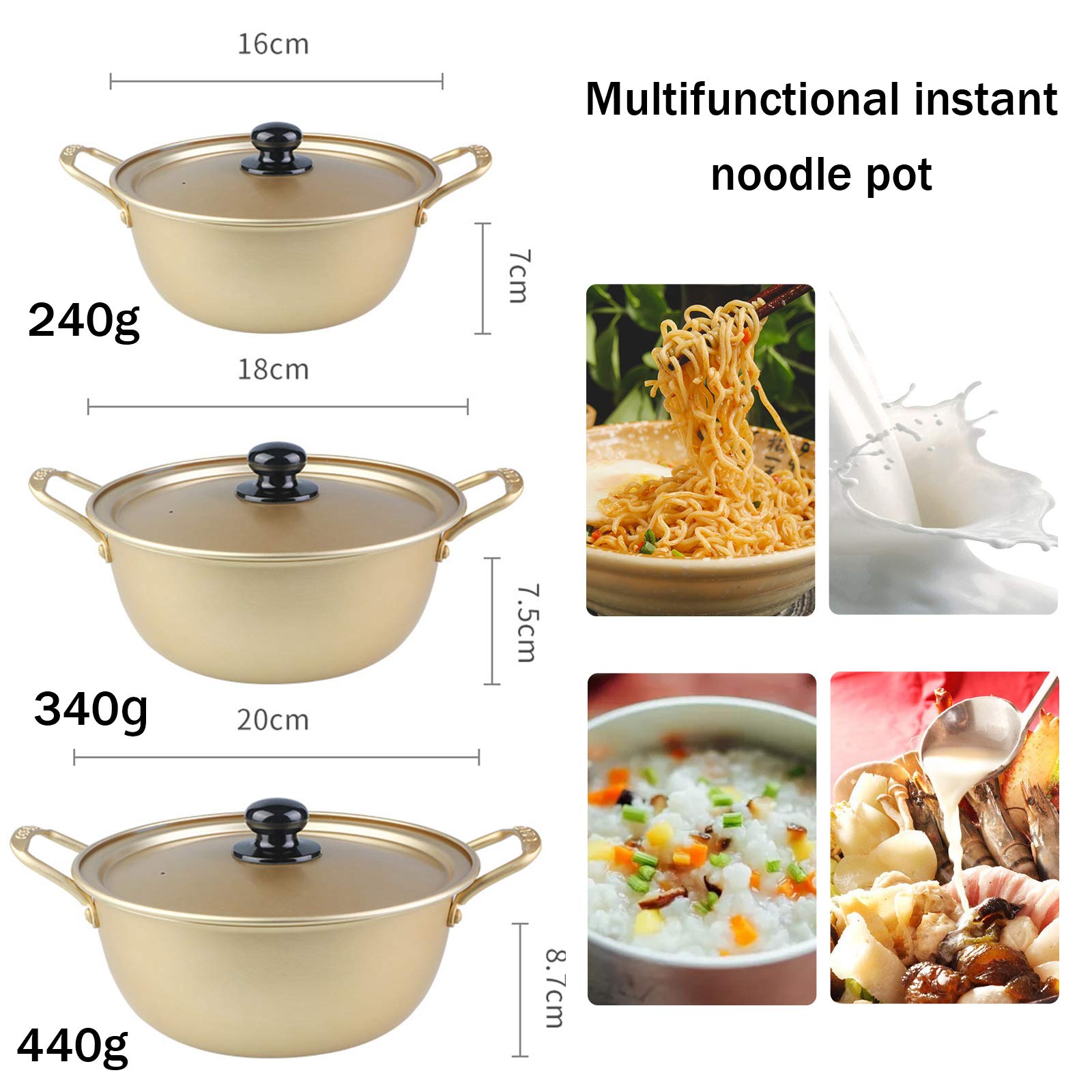 AIZYR 16cm Aluminum Ramen Noodle Cooker Pot with Lid - Korean Hot Pot, Small Soup Saucepan for Home & Outdoor Camping | Perfect for Instant Noodles, Shabu Shabu & One-Pot Meals