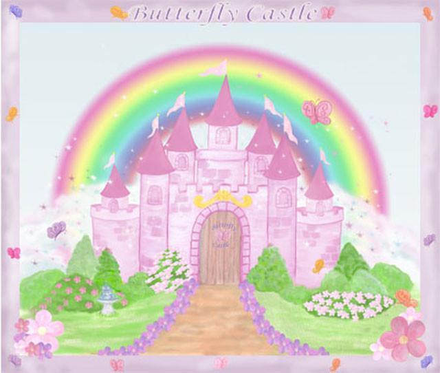 Butterfly Castle Wall Mural - Pink Floral Fantasy Decal for Girls Bedroom Decor | Perfect for Nursery, Kids Room & Playroom Design