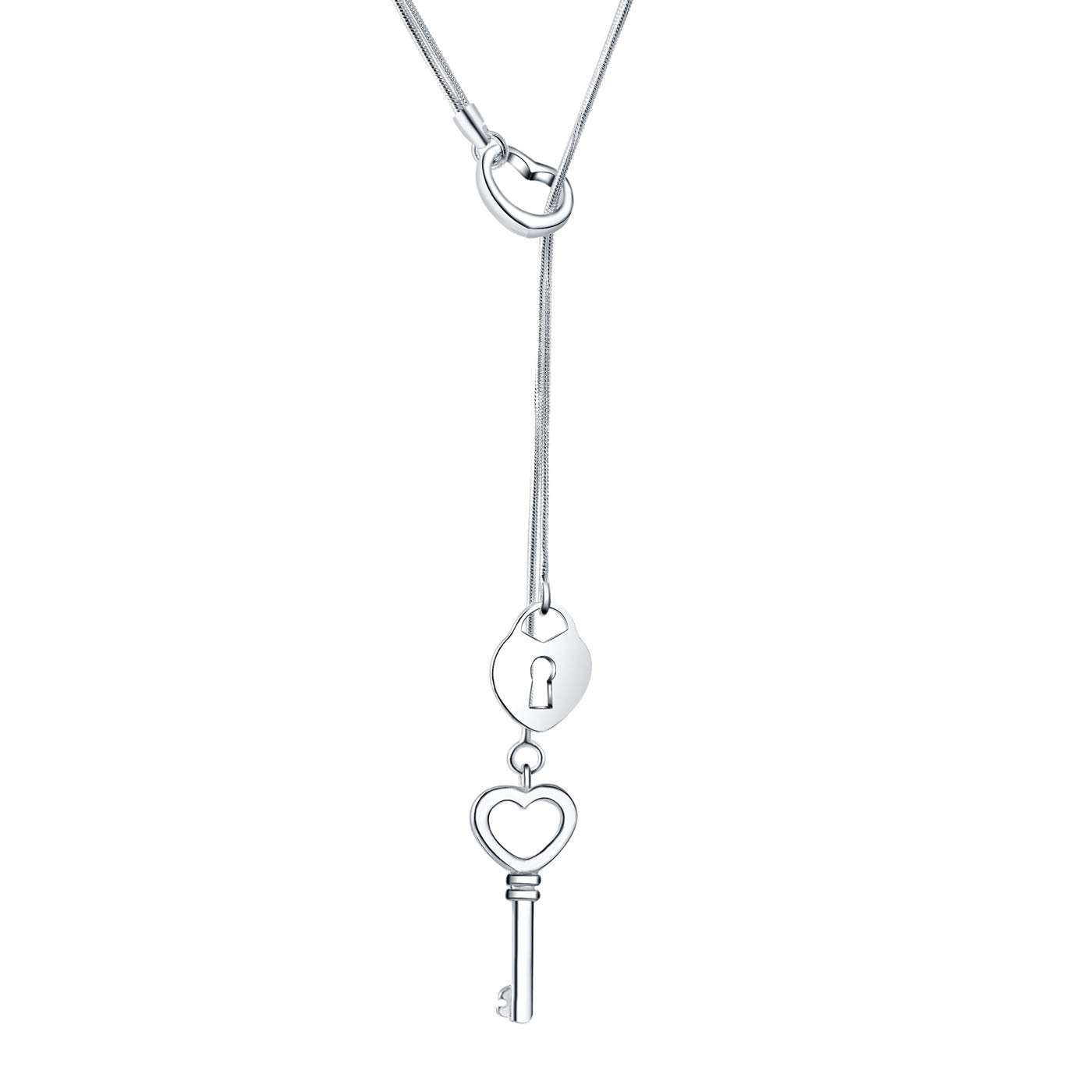 925 Sterling Silver Love Heart Key Lock Pendant Necklace for Women - Elegant Fashion Jewelry Gift for Valentine's Day, Anniversary & Romantic Occasions