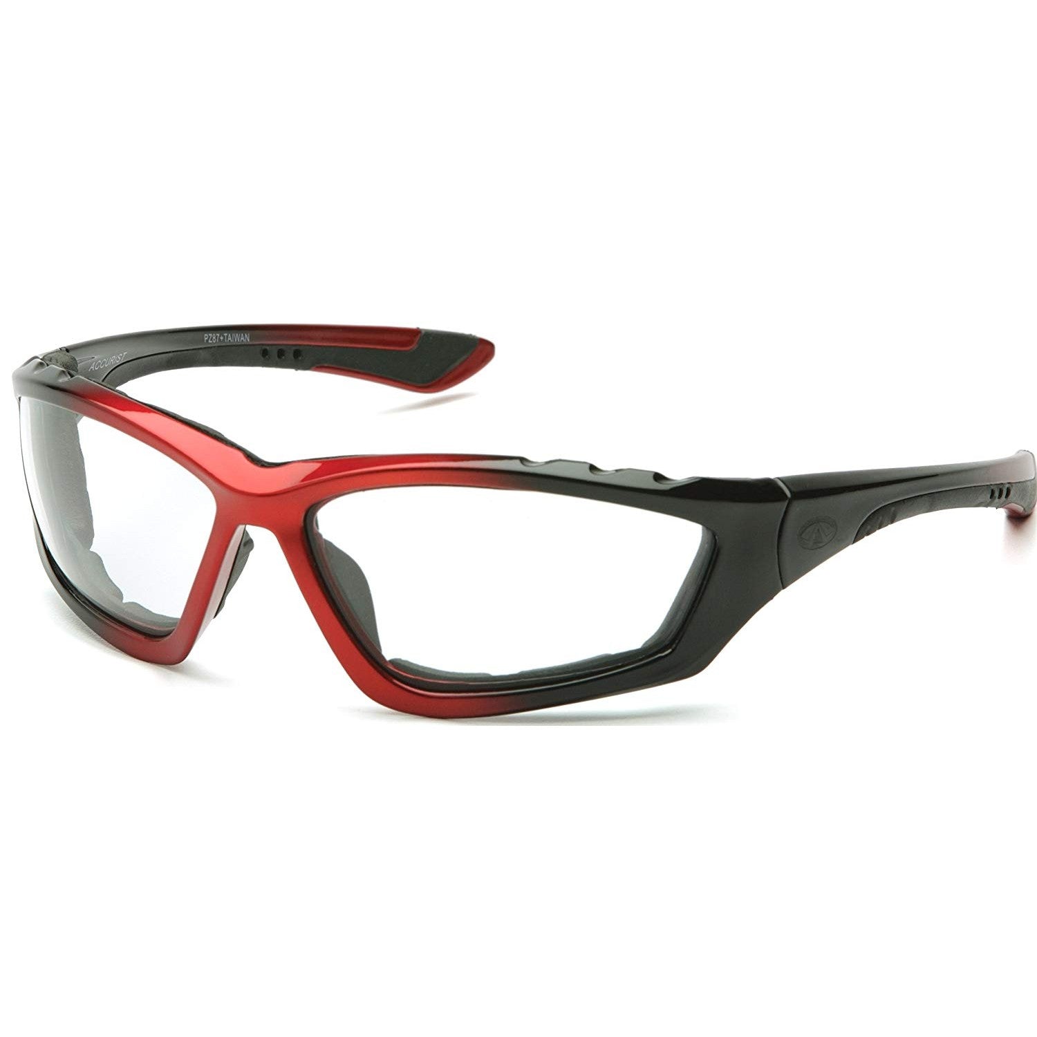 Pyramex SBR8710DTP Accurist Safety Glasses - Clear Lens, Black/Red Frame - ANSI Z87.1 Certified for Construction, Woodworking & DIY Projects