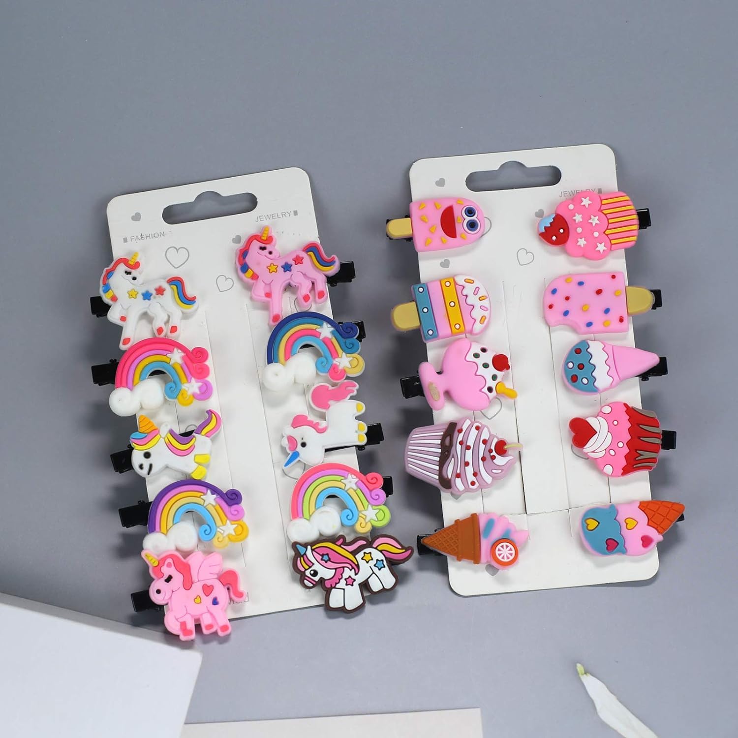 20pcs Rainbow Unicorn Ice Cream Hair Clips Set for Girls - Cute Toddler Hair Barrettes & Hair Accessories - Perfect for Birthday Parties, School, and Daily Styling