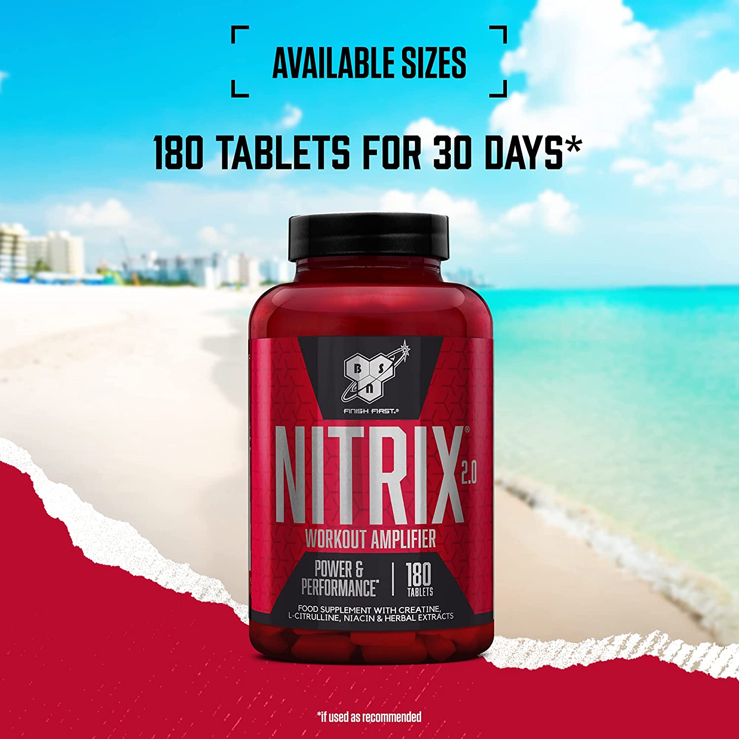 BSN Nitrix 2.0 Nitric Oxide Booster Supplement - 180 Tablets (60 Servings) for Muscle Pump, Strength & Endurance | Pre-Workout & Post-Workout Support