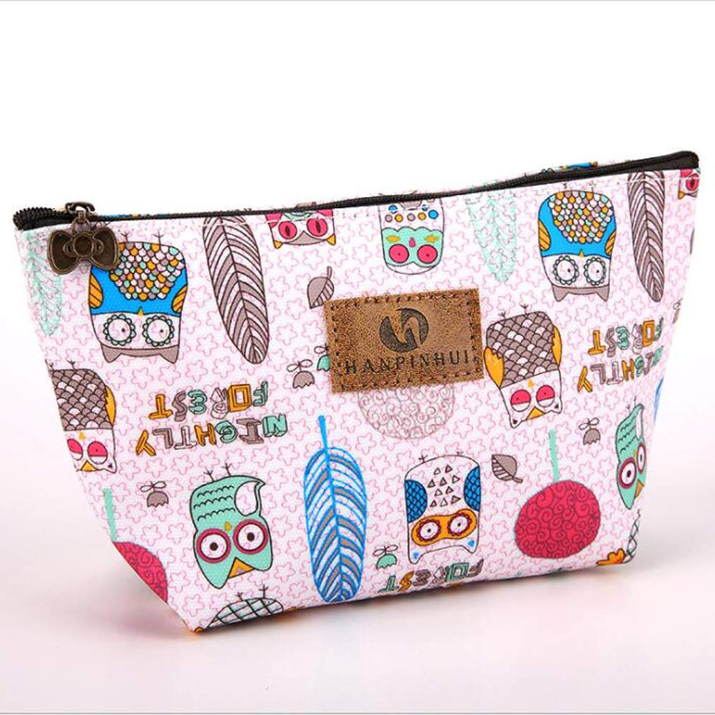 Kshcf Printed Cosmetic Bag - Cartoon Butterfly Pattern Small Makeup Pouch for Travel & Daily Use (Pink Owl Design)