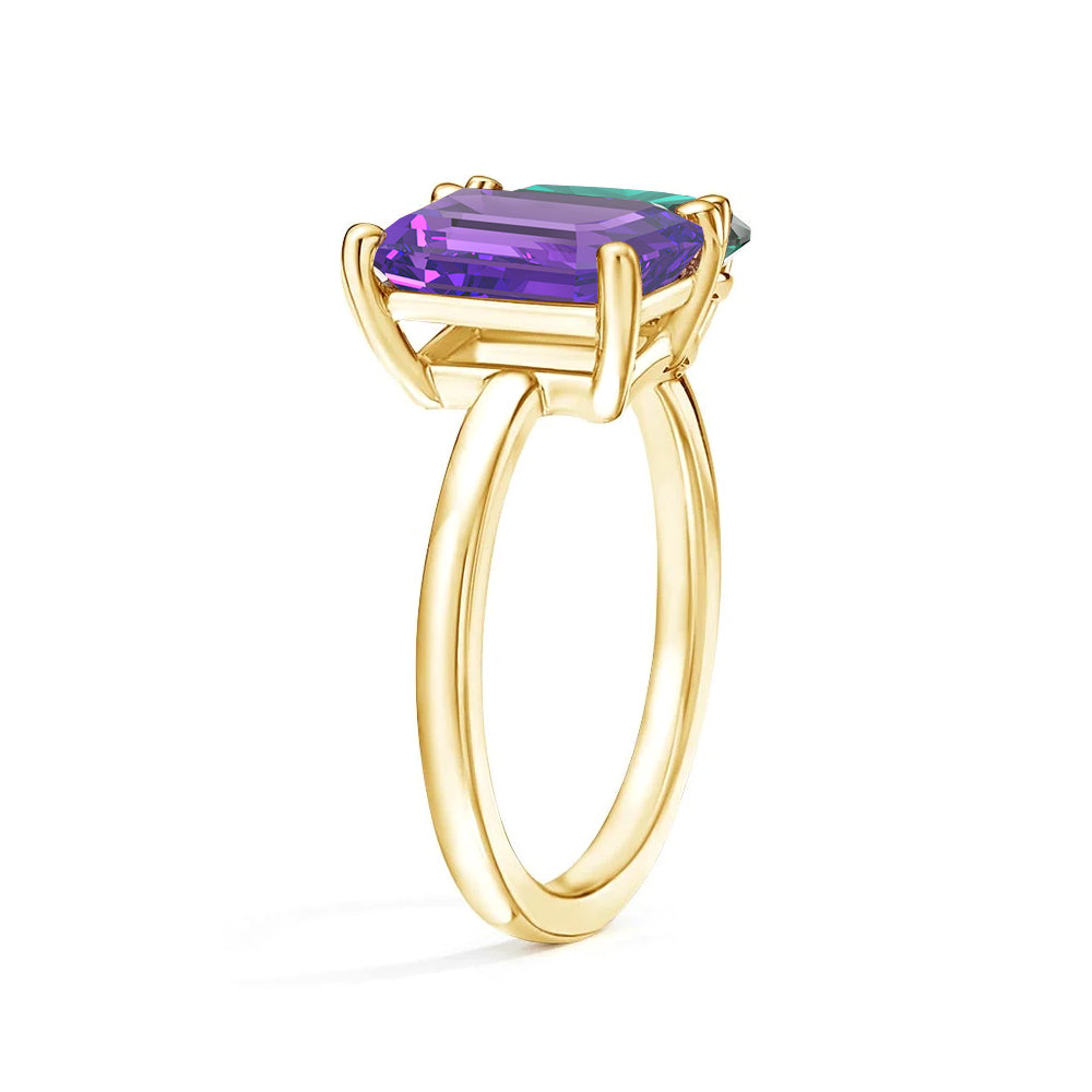 Personalized Toi et Moi Amethyst Birthstone Ring - Custom Anniversary Jewelry for Couples, Gift for Her, Romantic Proposal & Wedding Band