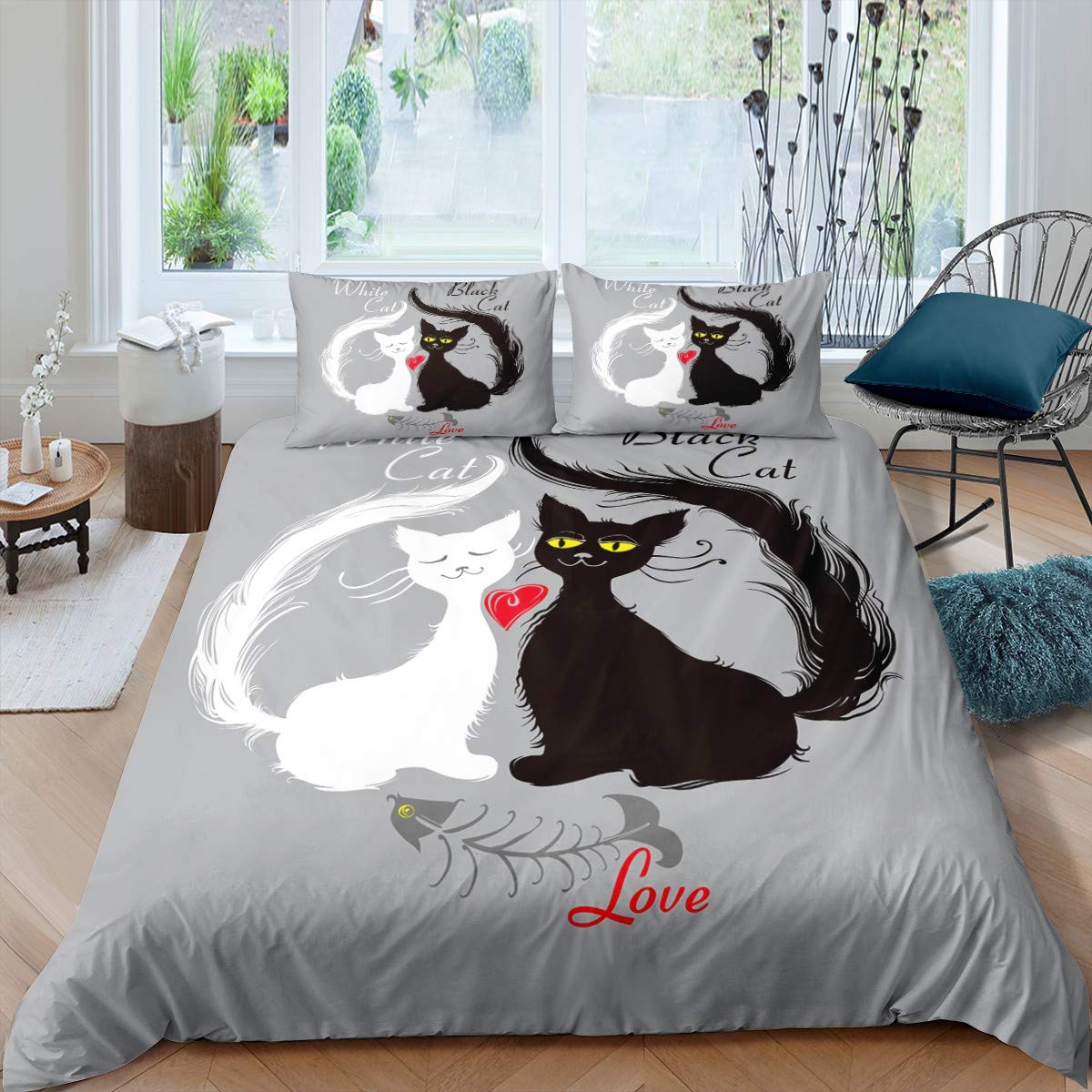 Cute Black and White Cat Duvet Cover Set for Kids & Teens - Soft Microfiber Twin Size Bedding with Pillowcase - Perfect Gift for Cat Lovers, Boys & Girls - Breathable Comforter Cover for Bedroom Decor (2Pcs) - Ideal for Kids' Rooms, Dormitories & Cozy Pet-Themed Spaces