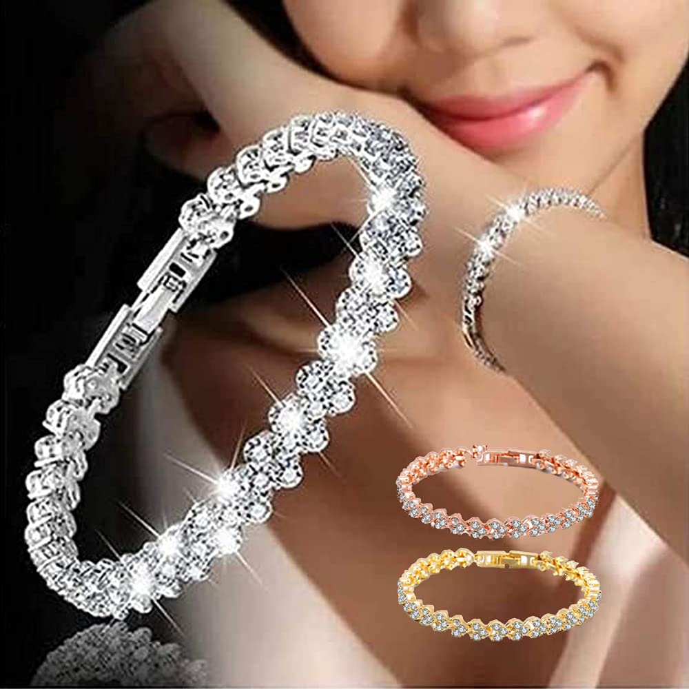 VARWANEO 3-Piece Women's Crystal Diamond Bangle Set - Elegant Rhinestone Charm Bracelets, Roman Style Fashion Jewelry for Women, Perfect Gift for Birthday, Anniversary & Special Occasions | Great for Parties, Weddings & Date Nights