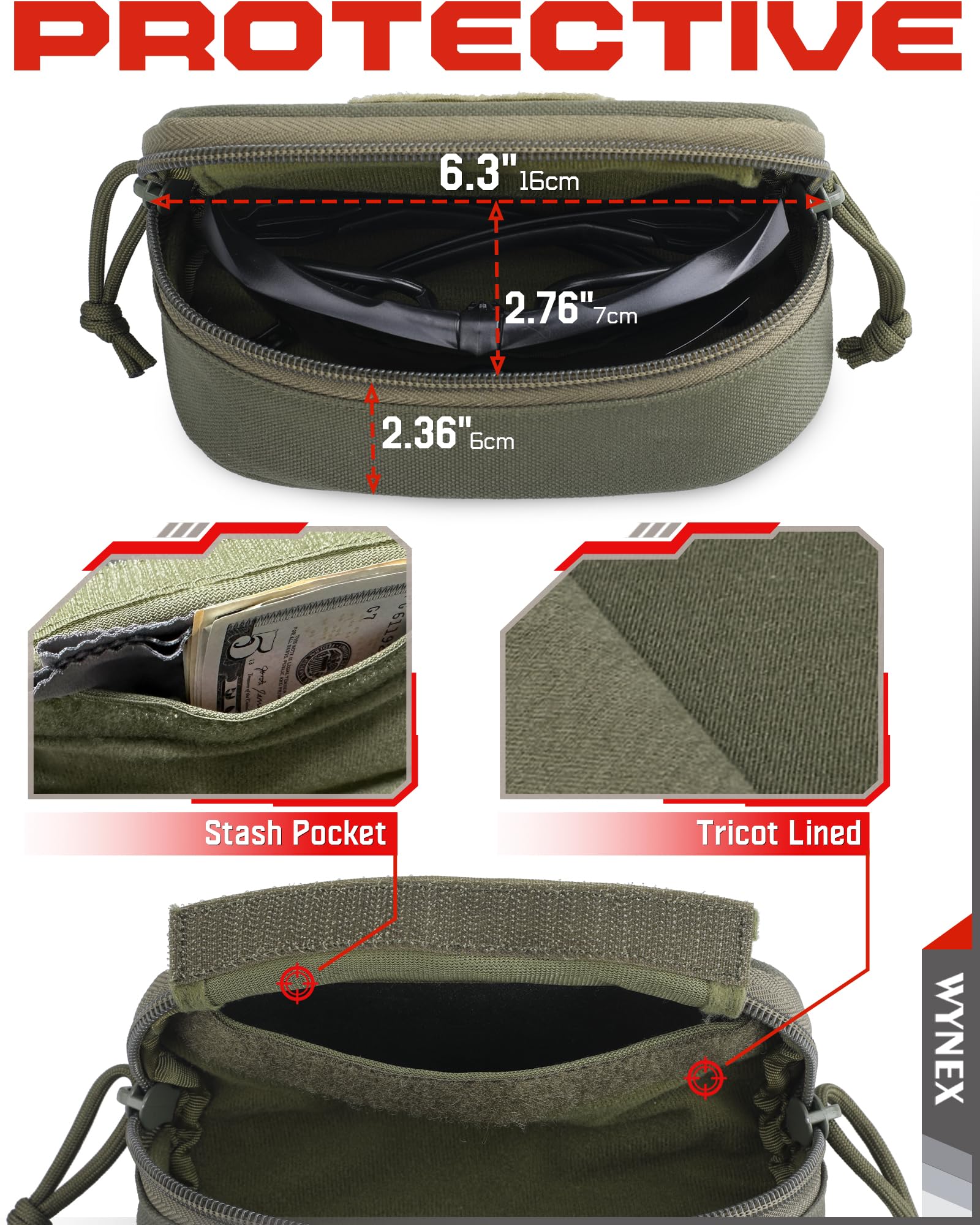 WYNEX Tactical Molle Glasses Pouch - Shockproof Eyeglass Case for Sunglasses & Prescription Glasses | Military-Grade Protective Hard Case for Outdoor, Hiking, Camping & Tactical Use