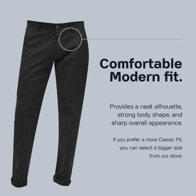 EJ Samuel Men's Black Chino Long Pants - Classic Slim Fit Stretch Dress Pants for Work & Casual Wear | Office, Business, Travel & Everyday Comfort (CHL01)