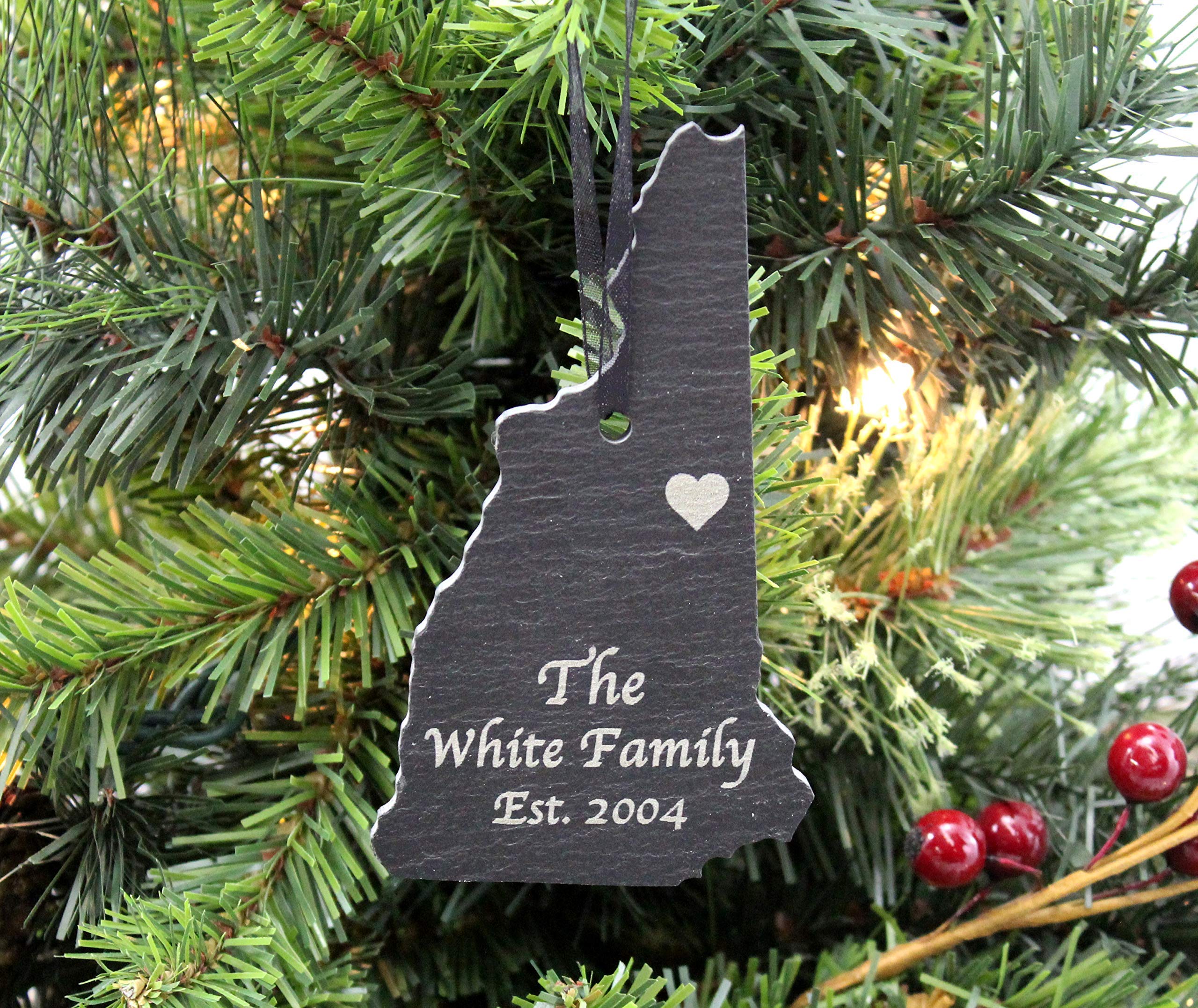 Personalized Laser Engraved New Hampshire Black Slate Christmas Ornament - Custom Holiday Decor for Tree, Gift & Home Decoration
