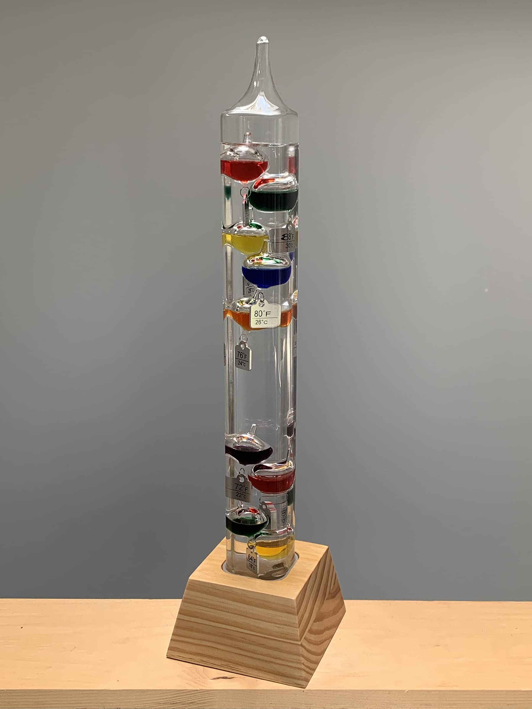 Glass Tube Galileo Thermometer with Wooden Base - 20