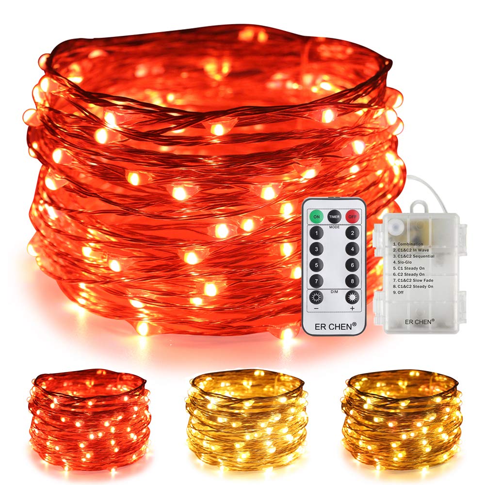 Color Changing Fairy Lights - 33ft 100 LED Battery Operated String Lights with Remote & Timer, 8 Lighting Modes, Silver Copper Wire for Bedroom, Wedding, Party Decor - Warm White & Red | Perfect for Indoor & Outdoor Use in Home, Garden, Christmas, Halloween Decorations